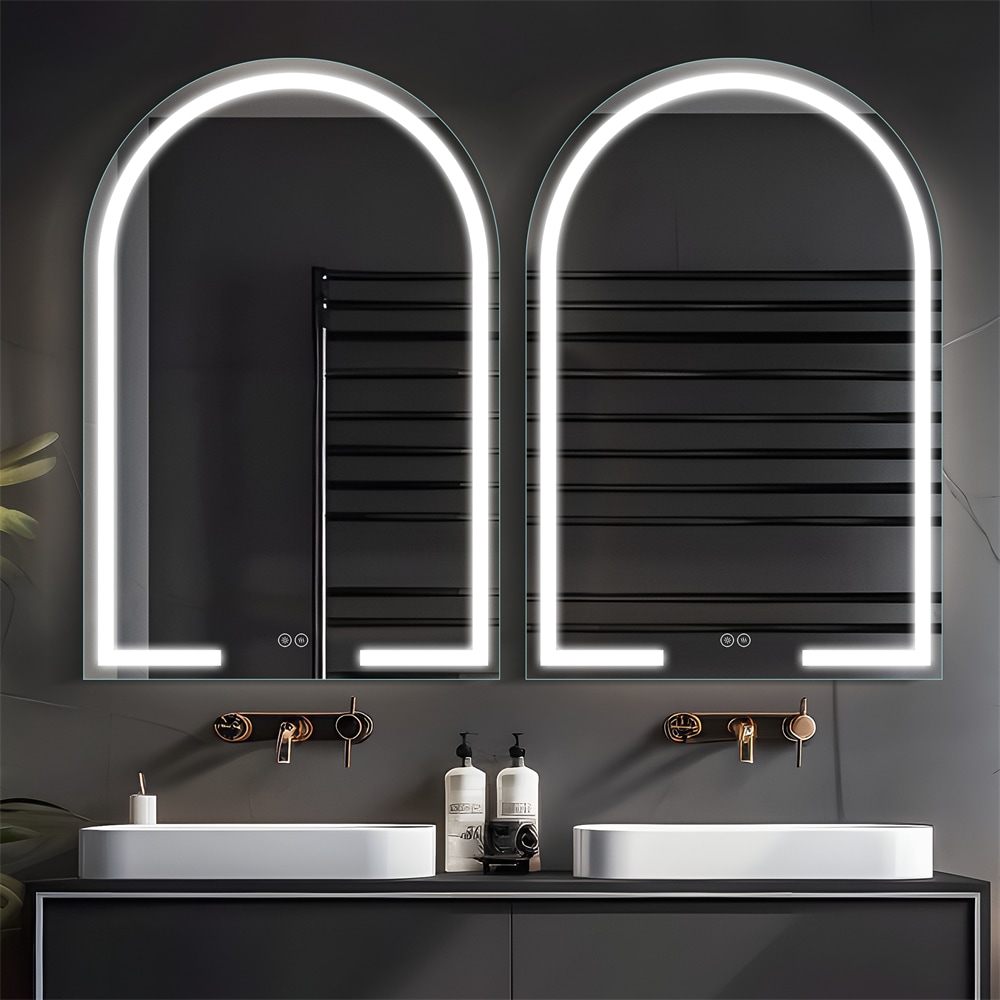 Dovelina LS-24011113 26-Inches x 38-Inches Beveled Frameless Arch Dimmable Lighted Fog Free Bathroom Vanity Mirror ( Clear )