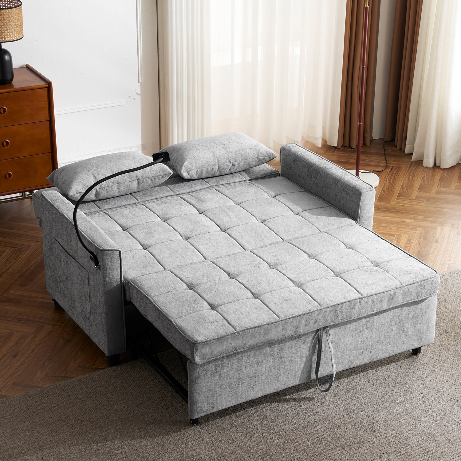 GZMR Mid-Century Modern Fabric Corner Lounge Chair Modern Gray