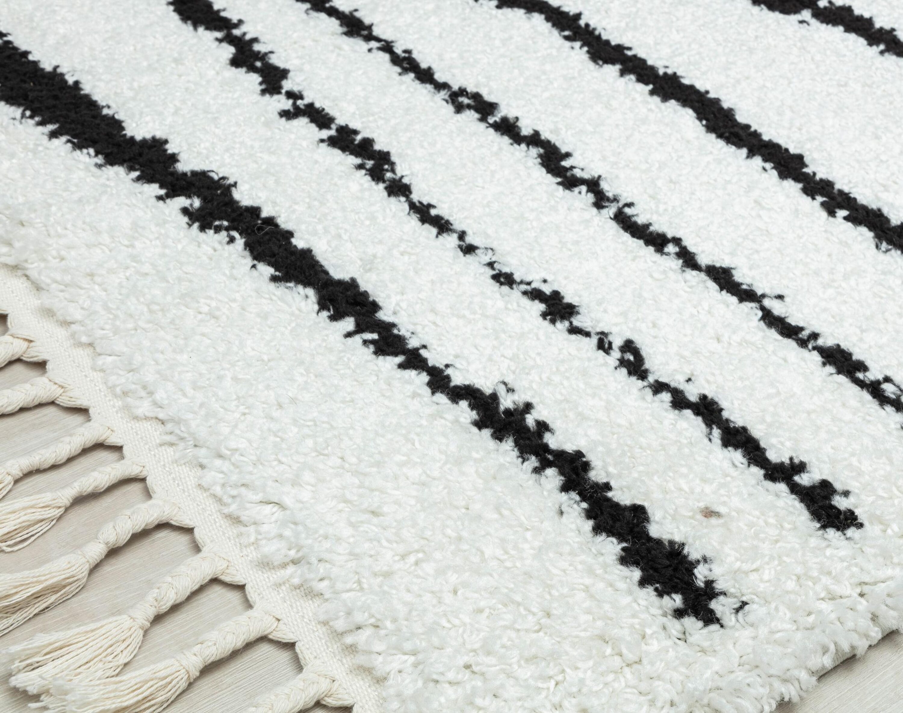 Black and White Abstract Shag Rectangular Rug 8' x 10'