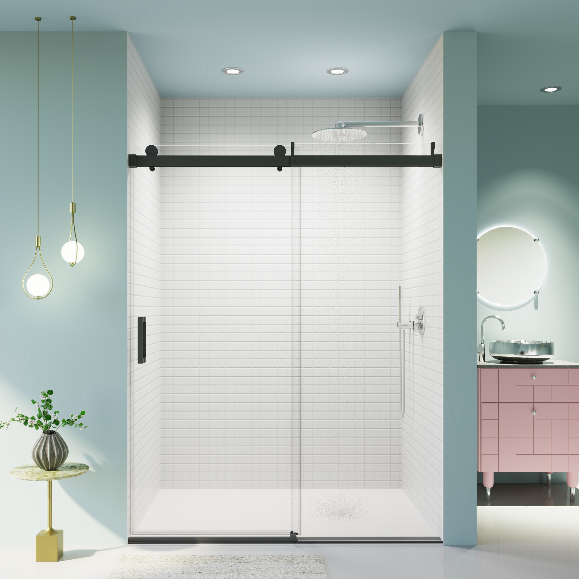 GDFStudio Modern 56-60 in.W x 76 in.H Frameless Single Sliding Shower Door with 3/8 in. (10mm) Thick SGCC Tempered Glass Soft Close System and Nano Explosion-Proof Film Easy Clean Glass and Reversible Installation - Matte Black