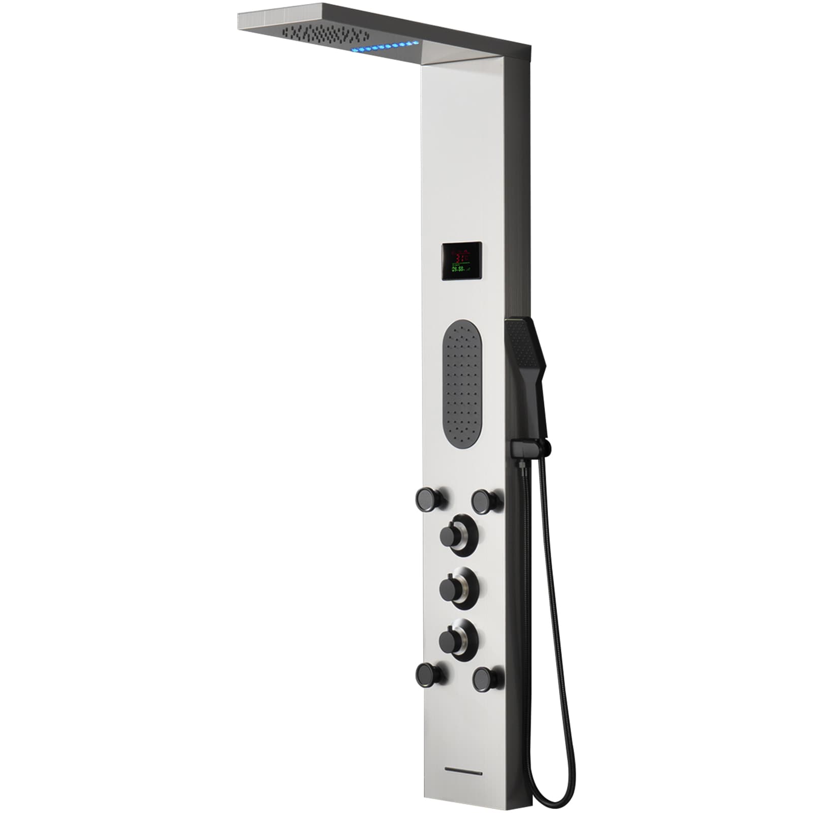 BWE YTP26-BNK Onyx SPA All-in-One Black and Nickel 20-in Waterfall Dual Head Shower Tower System with 3-way Diverter Valve Included )