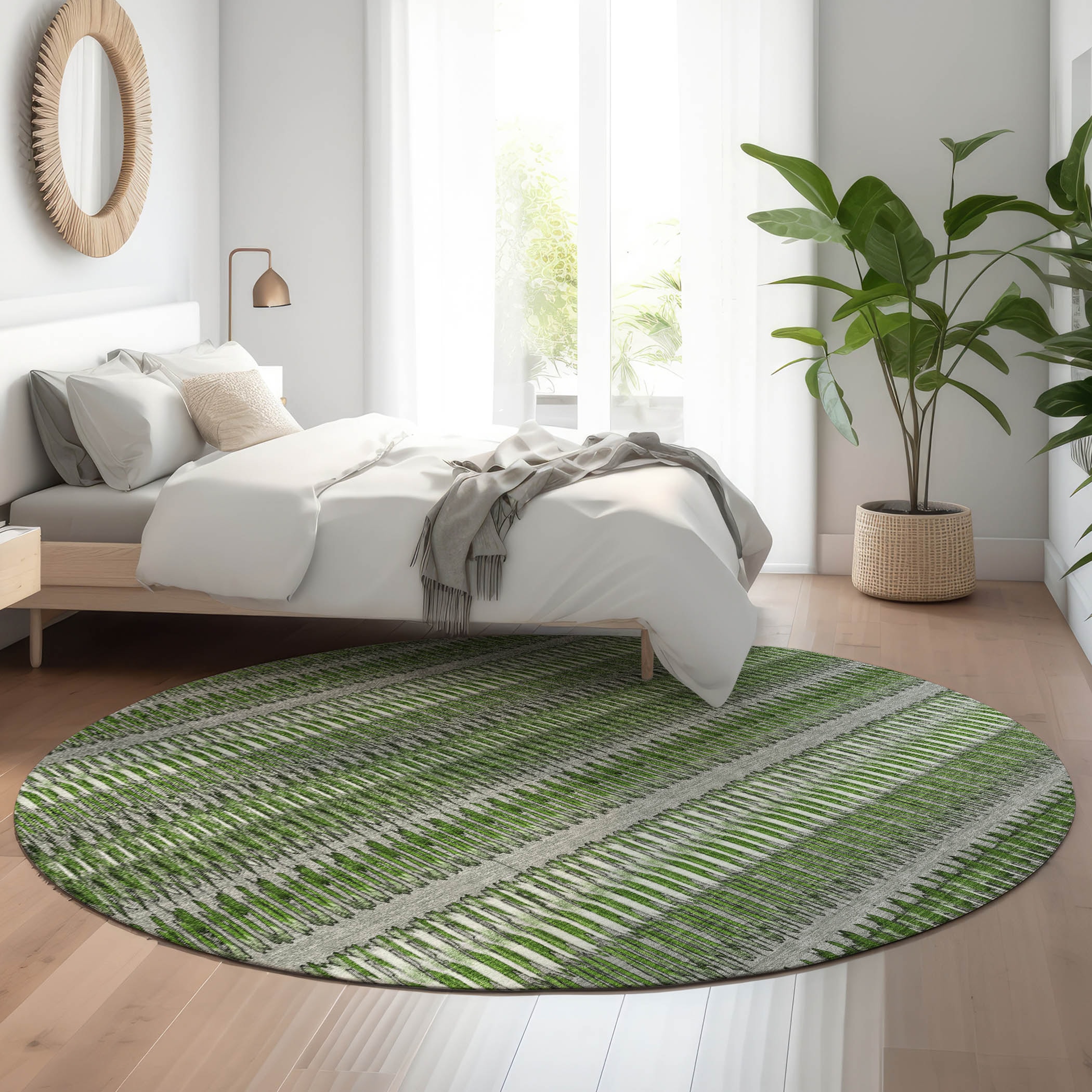 Addison Rugs AMF589GE8RO Mayfield AMF589GE 8 x 8 (ft) Loomed Polyester Green Round Indoor Geometric Machine washable Area rug