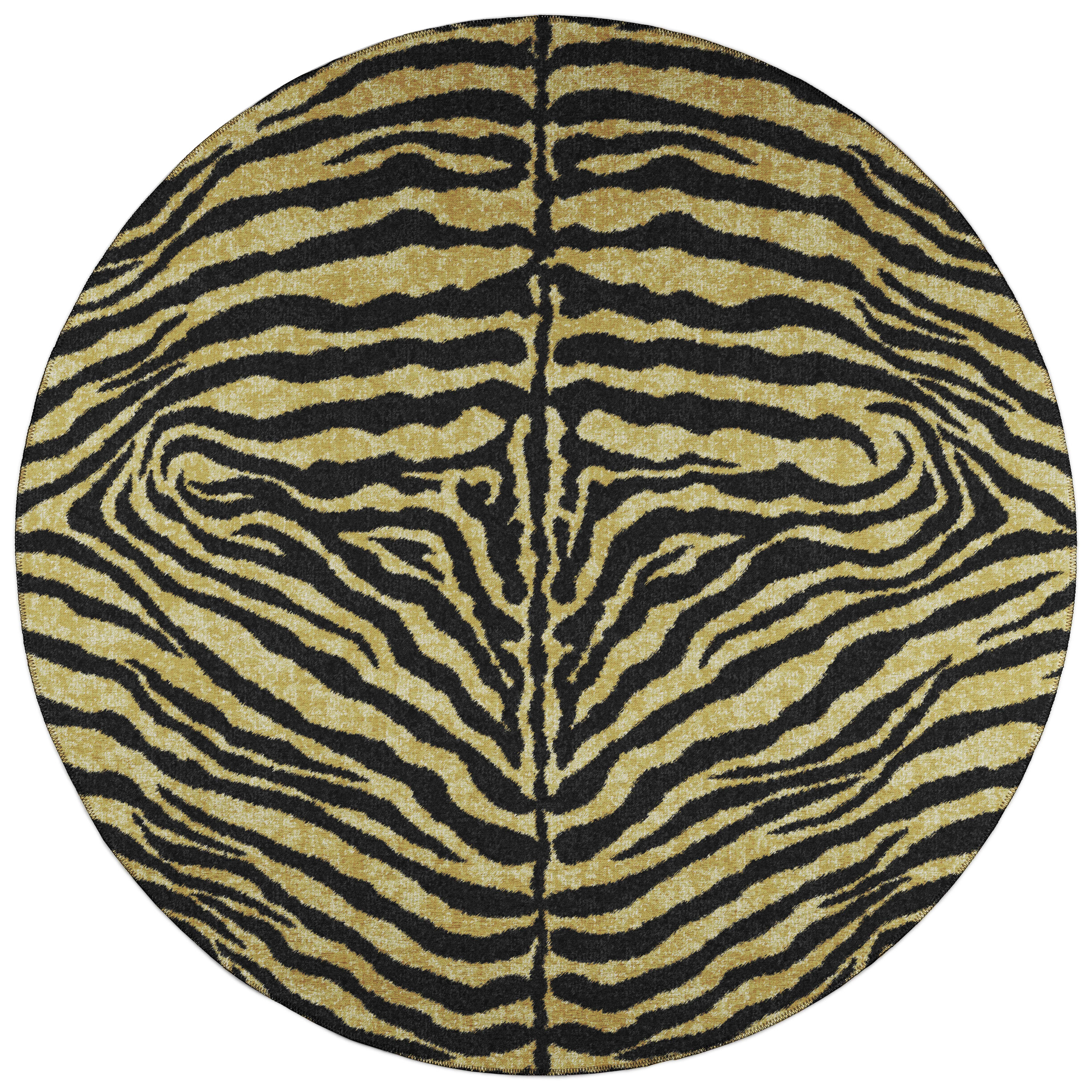 Addison Rugs ASF31GI8RO Safari 8 x 8 (ft) Chenille Gilded Round Indoor/Outdoor Animal print Bohemian/Eclectic Area rug