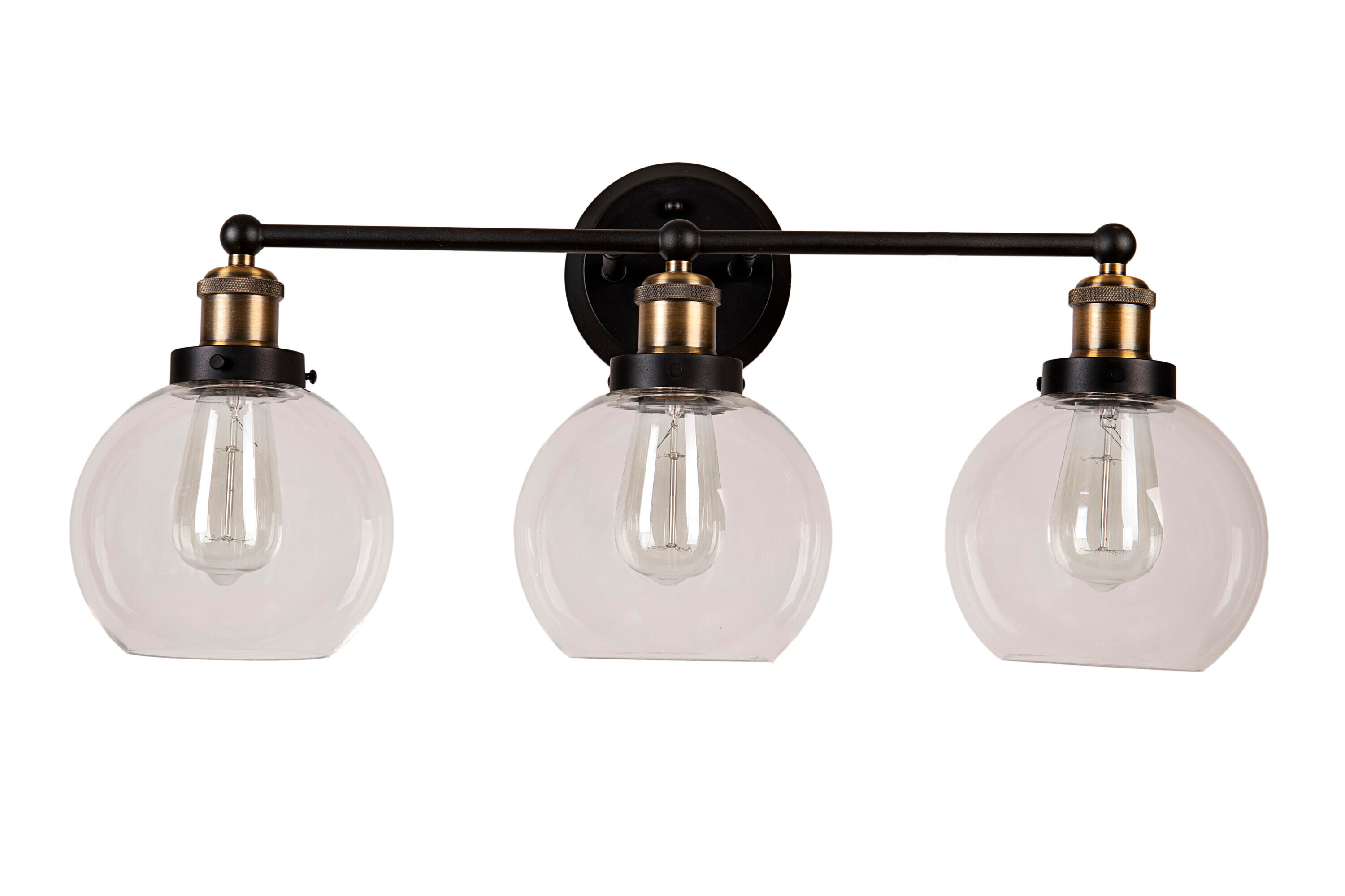 Antique Bronze 3-Light Vanity Fixture with Clear Glass Shades