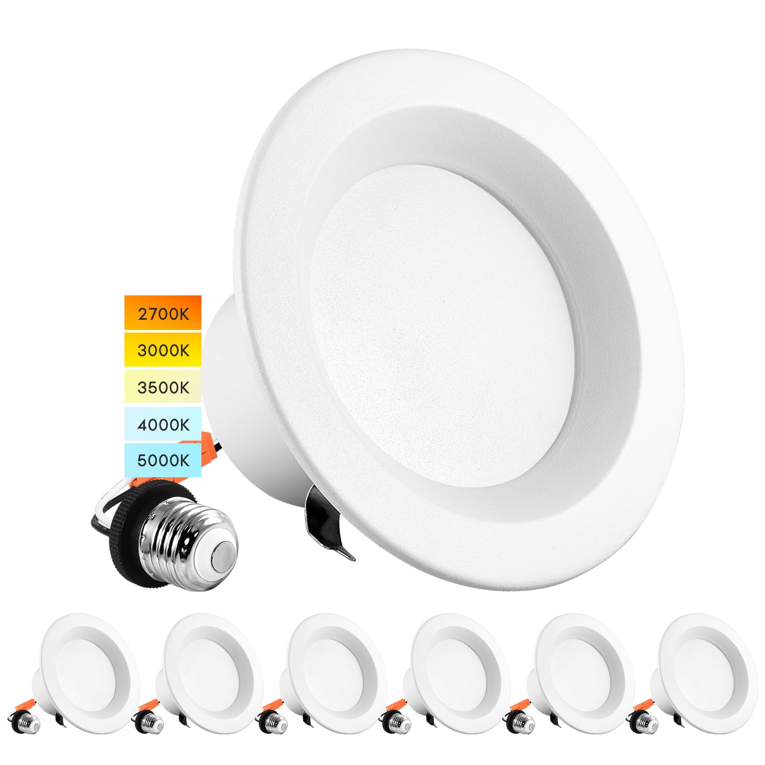 Luxrite LR23791-6PK White 4-in 750 -Lumens Switchable Round Dimmable LED Wet rated Recessed Downlight 6 -Pack