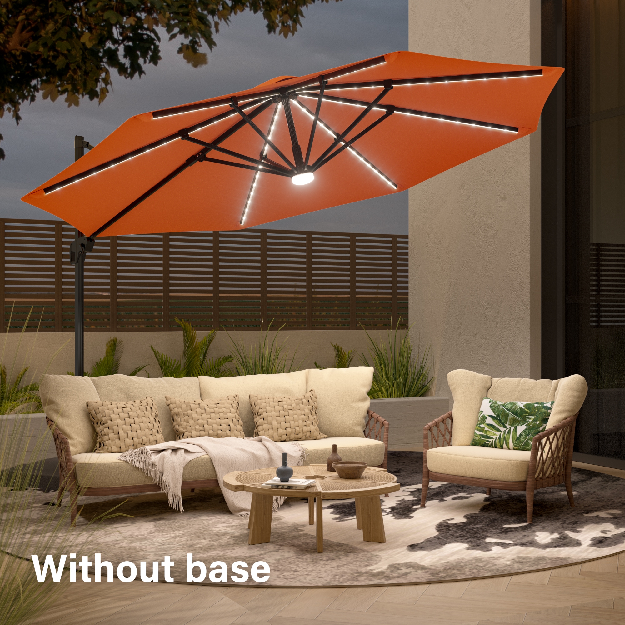 Sonkuki SD-LEDZD11RD 11-ft Aluminum Orange No-tilt Cantilever Patio Umbrella with Lights