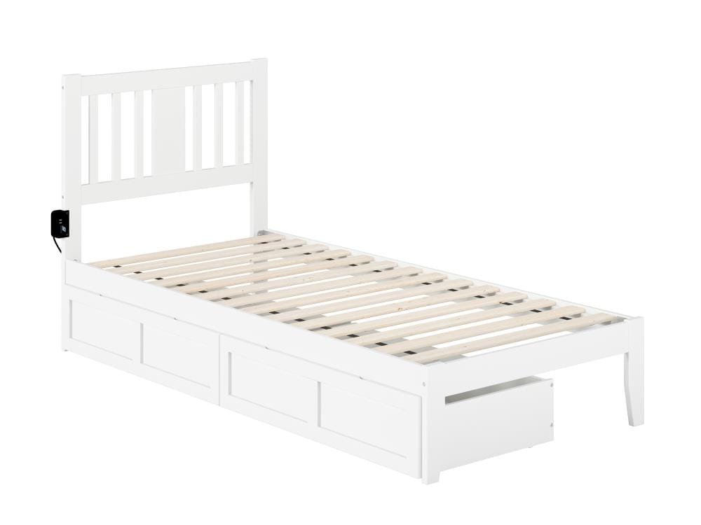 Atlantic Furniture Tahoe White Twin, Extra Long Twin Platform Bed With Storage