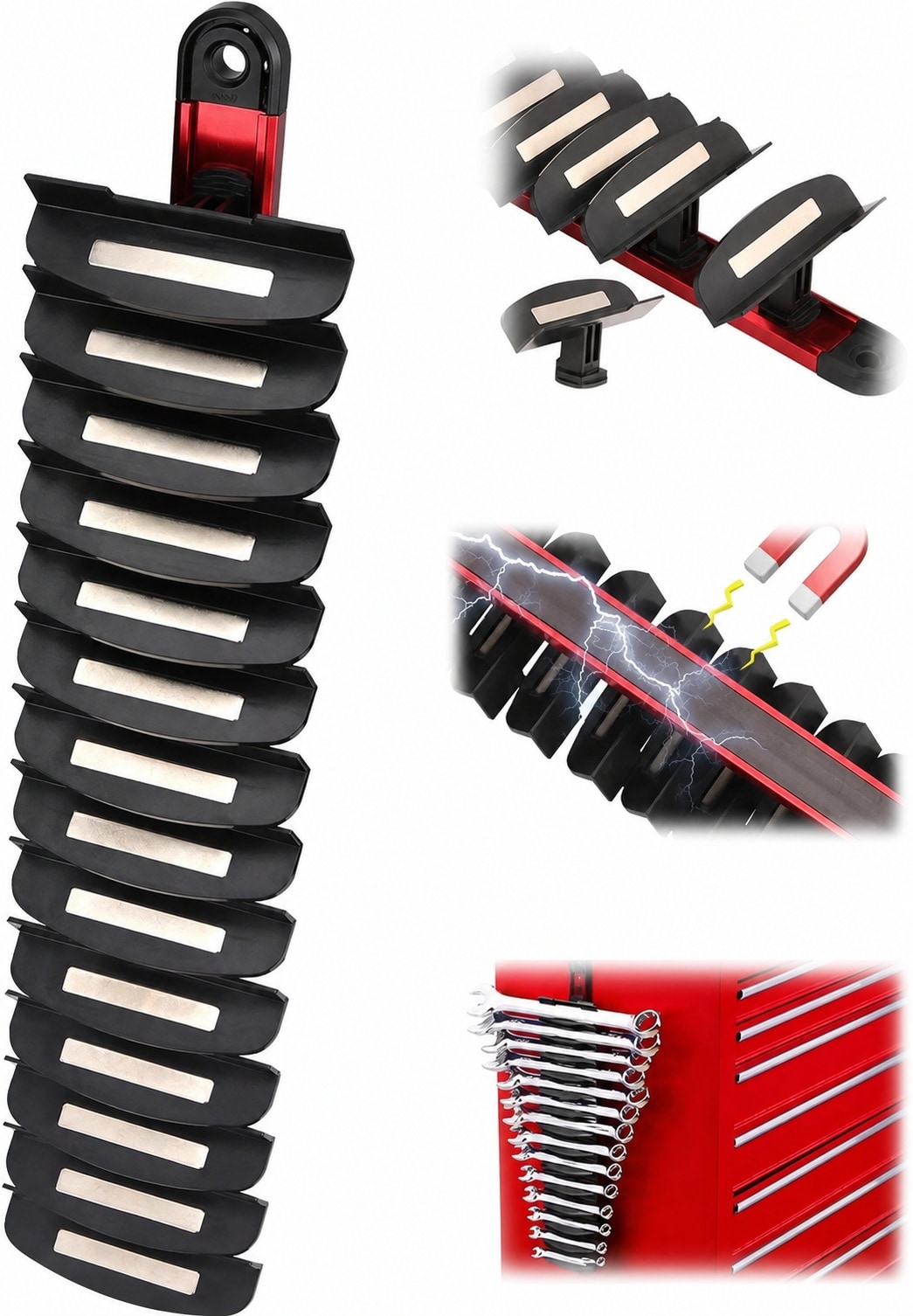 LAIFUCAM  14 Slot Magnetic Wrench Organizer Adjustable Heavy Duty Tool Rack Detachable Storage for Toolbox Drawer Garage or Workshop Wall Mount