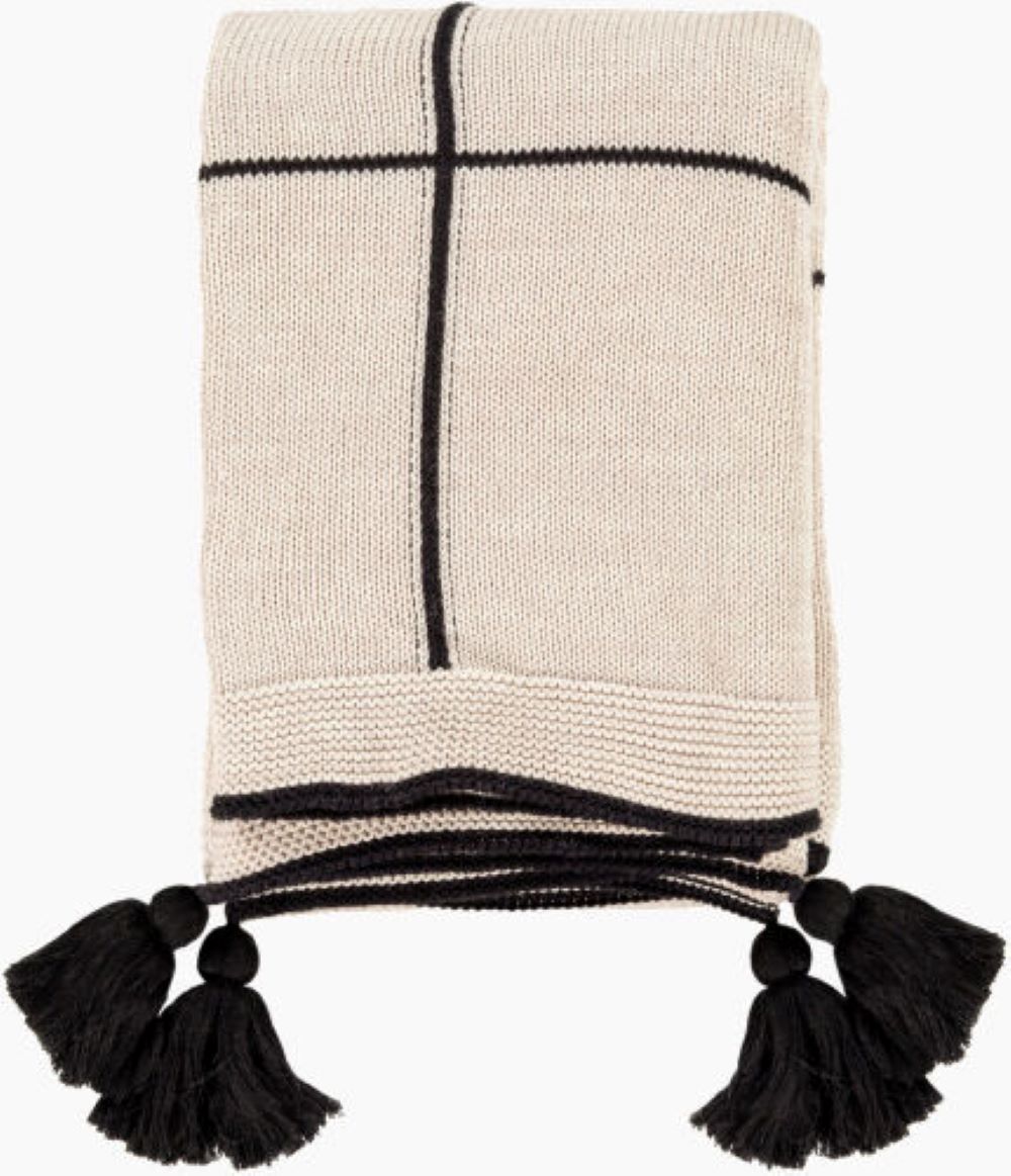 Surya FCK1002-5060 Fleck Black/Camel 50-in x 60-in Cotton Throw