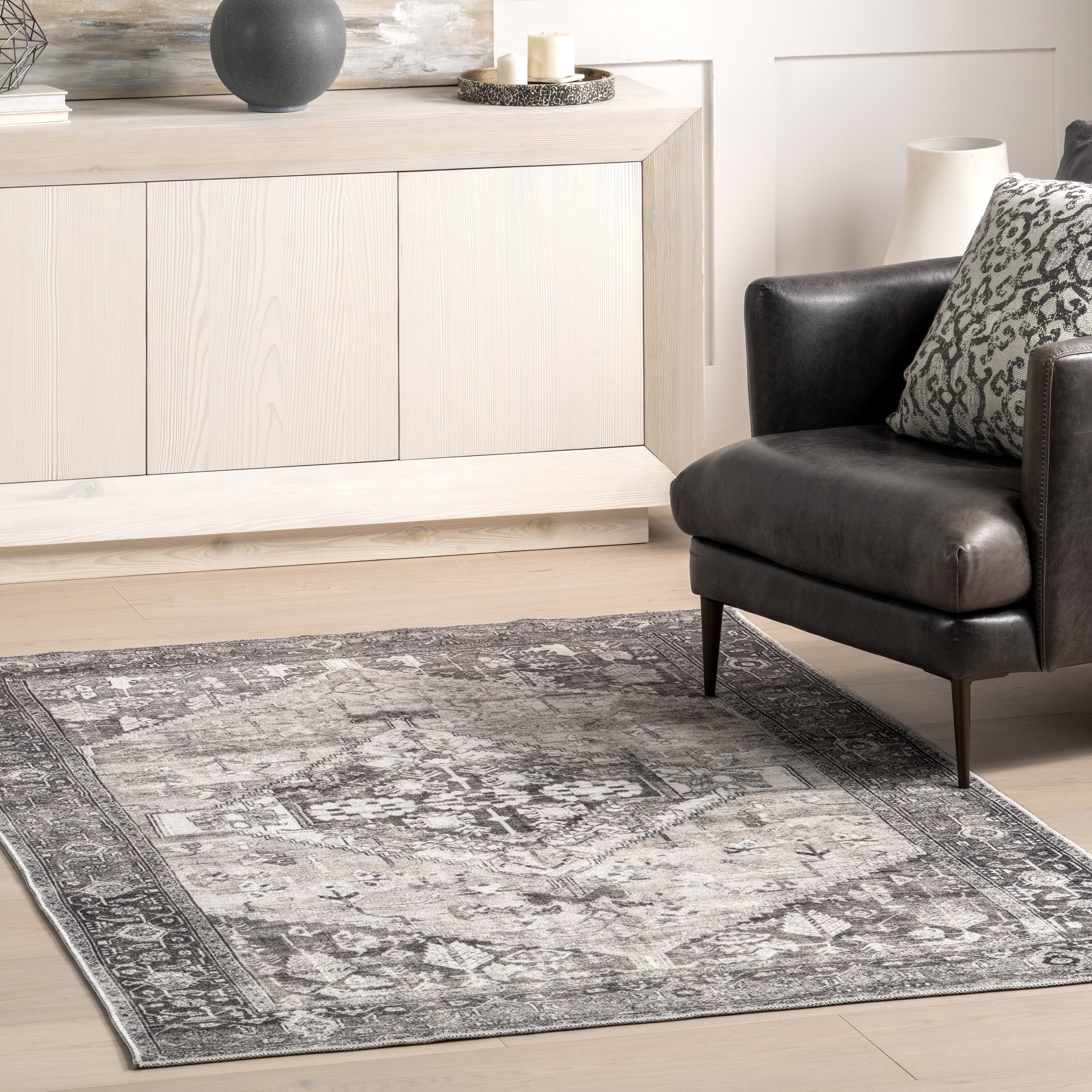 nuLOOM 200RZNB16A-406 Elisabeth SpinClean Medallion Machine Washable 4ft. x 6ft. Grey Area Rug