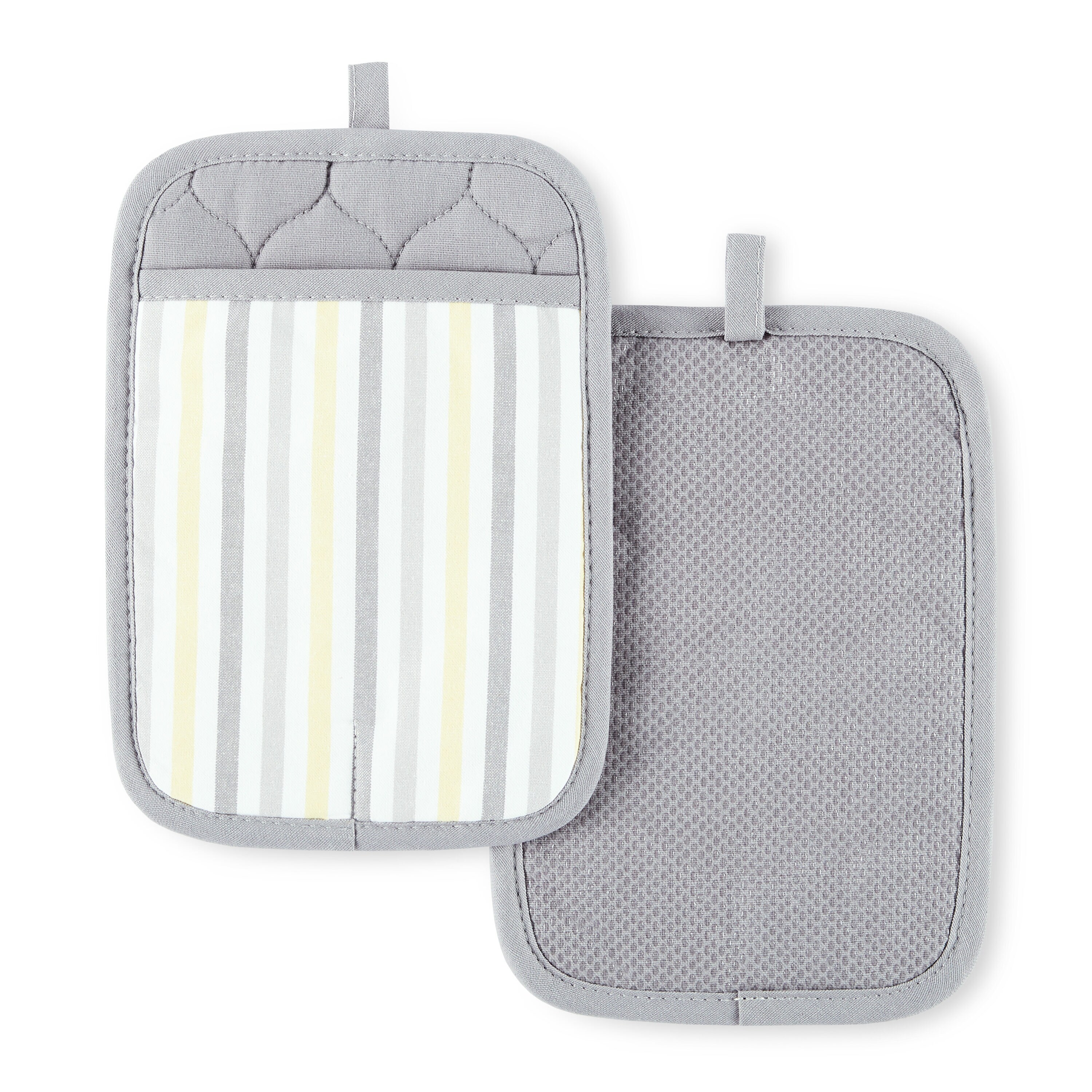 New Set 2 KITCHEN AID POT HOLDERS GRAY TEXTURED SILICONE 100% COTTON