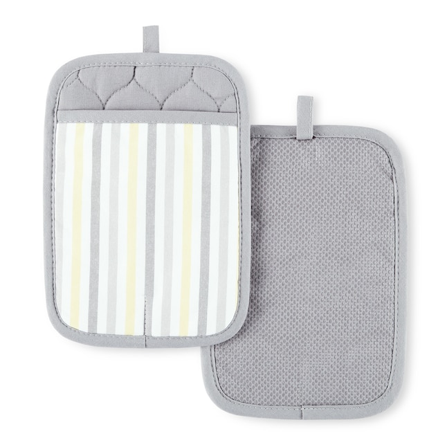 Martha Stewart Heat Resistant Pot Holder Set - Grey/Yellow - 100% Cotton  with Silicone Grip - Set of 2 - 7-in x 10 in the Kitchen Towels department  at