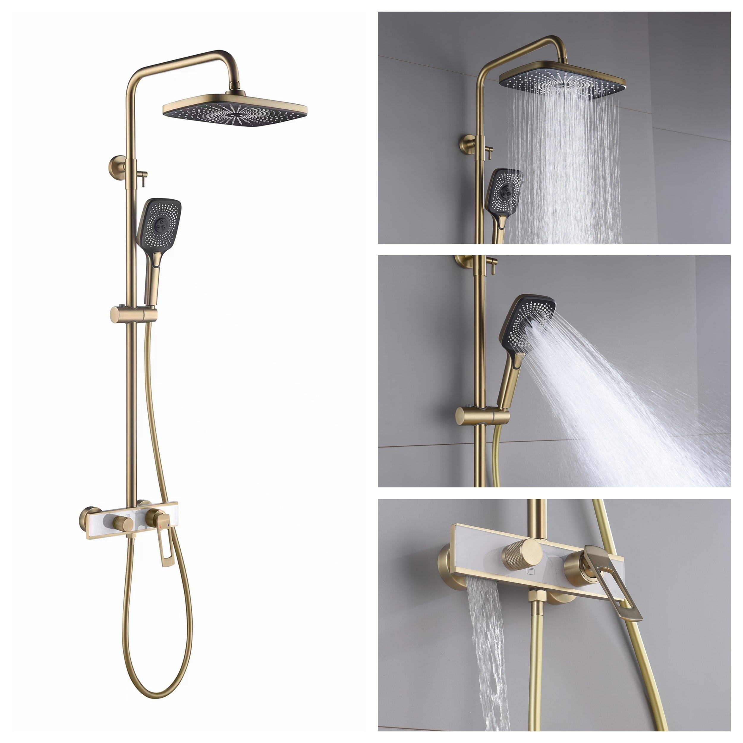 WELLFOR WB-0916 Brushed Gold Dual Head Built-In Shower Faucet System with 2-way Diverter Valve Included
