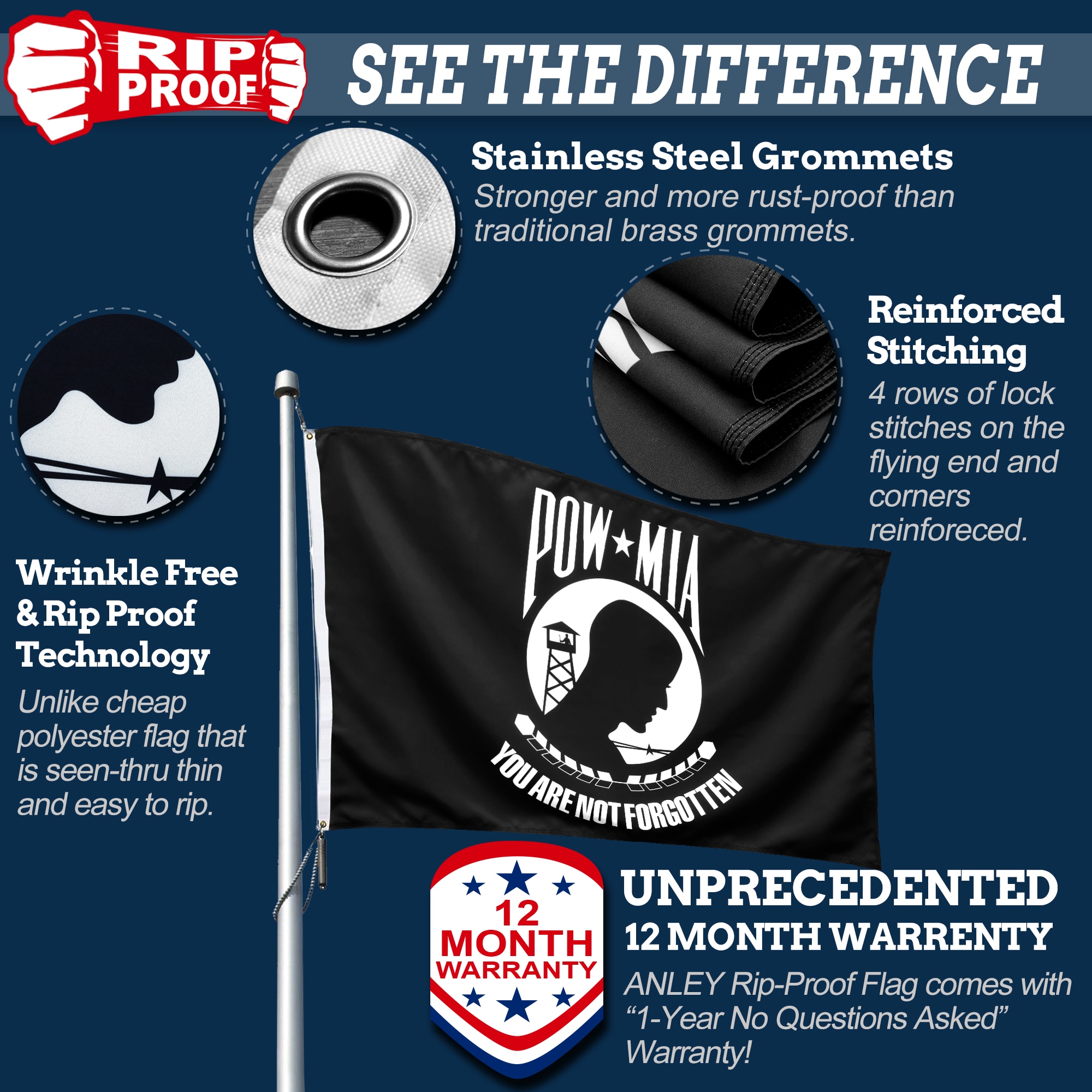 Rip-Proof Double-Sided Black and White 3x5 Ft Flag