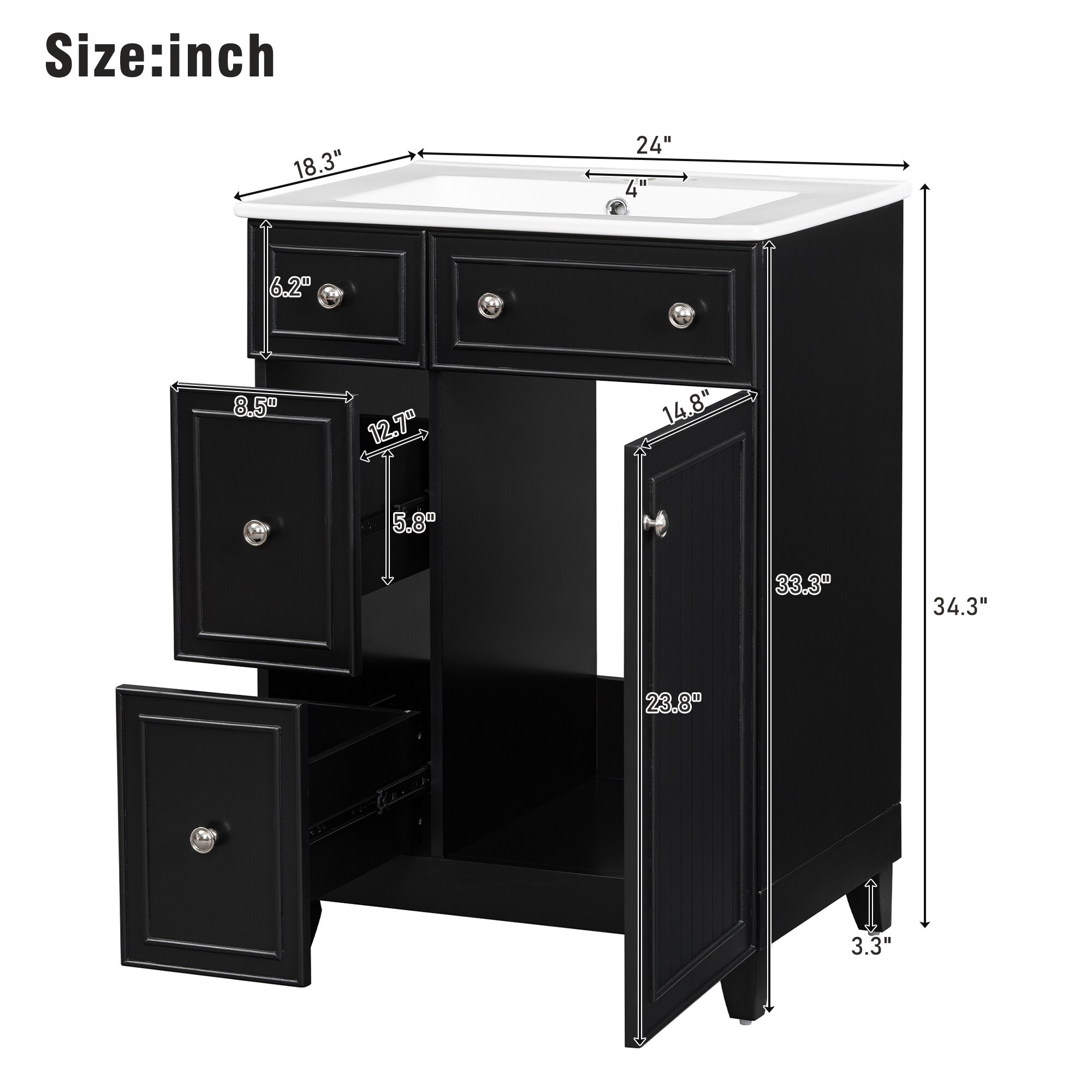 Homy Casa BVZC-W24-BK Bath-Vanity-Combo - View #2