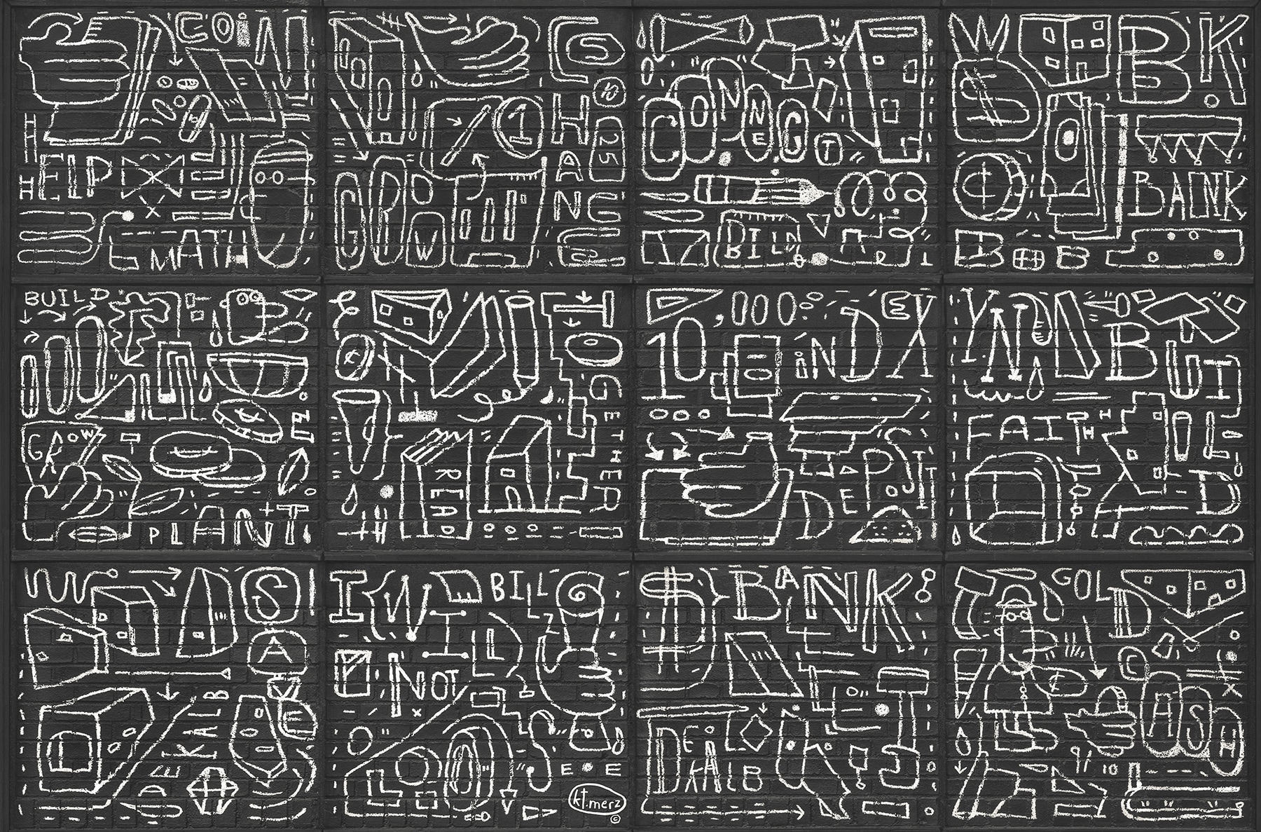 KT Merz ASTM4133 BKYLN Bank Multi-Panels Black Wall Mural