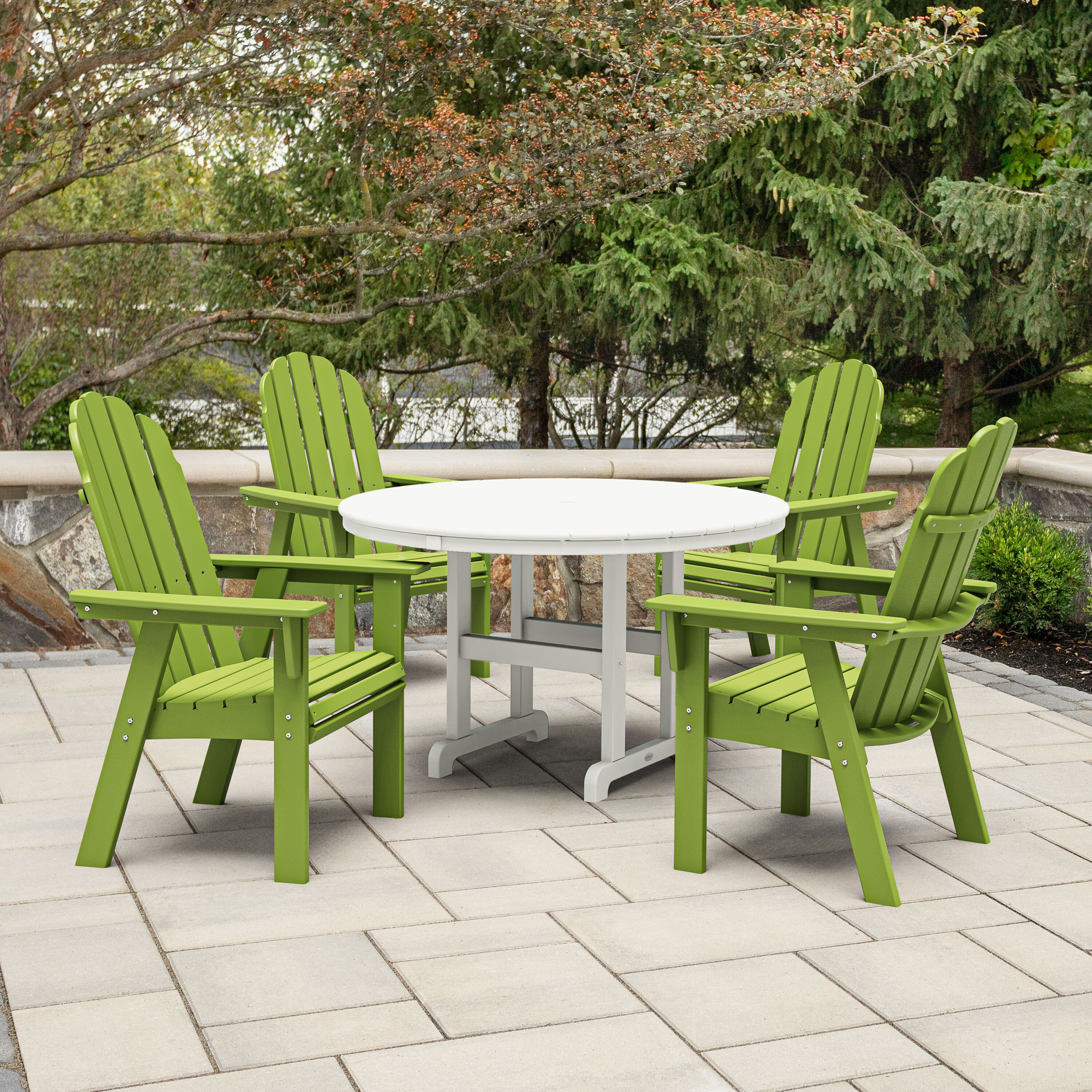 allen + roth by POLYWOOD PWS2727-1-11419 Oakport 5 -Piece Lime/White Patio Dining Set Plastic Round Table with 4 Stationary Chairs