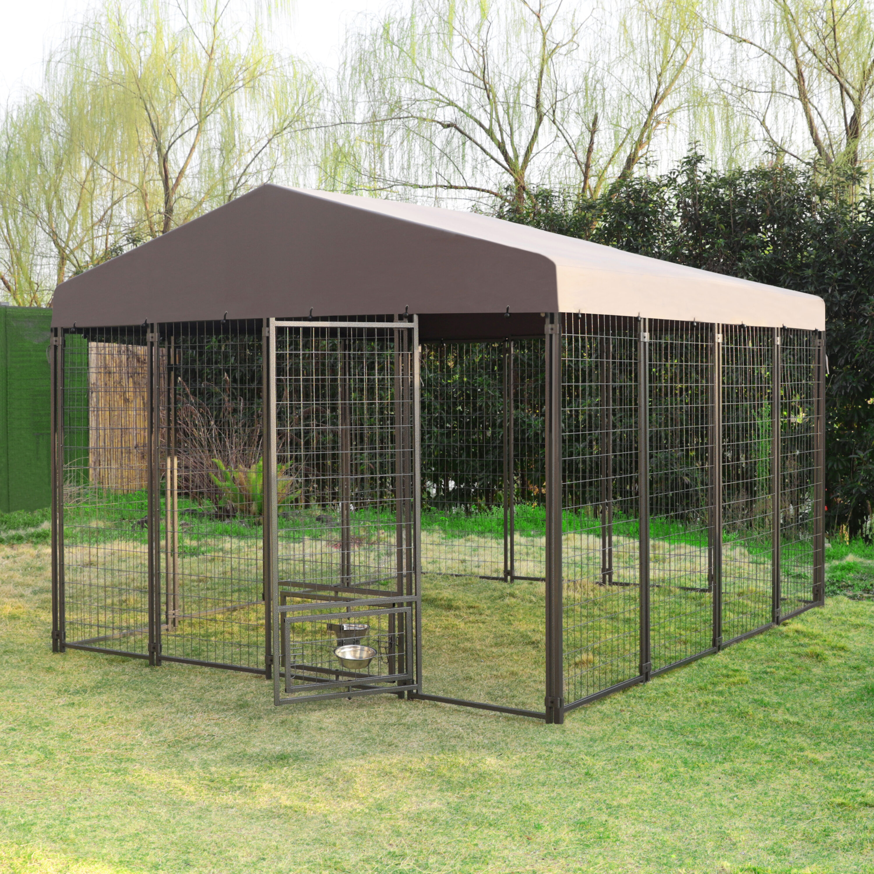 VEIKOUS Metal Dog Kennel 60-in x 120-in Black Steel Indoor/Outdoor Pet ...