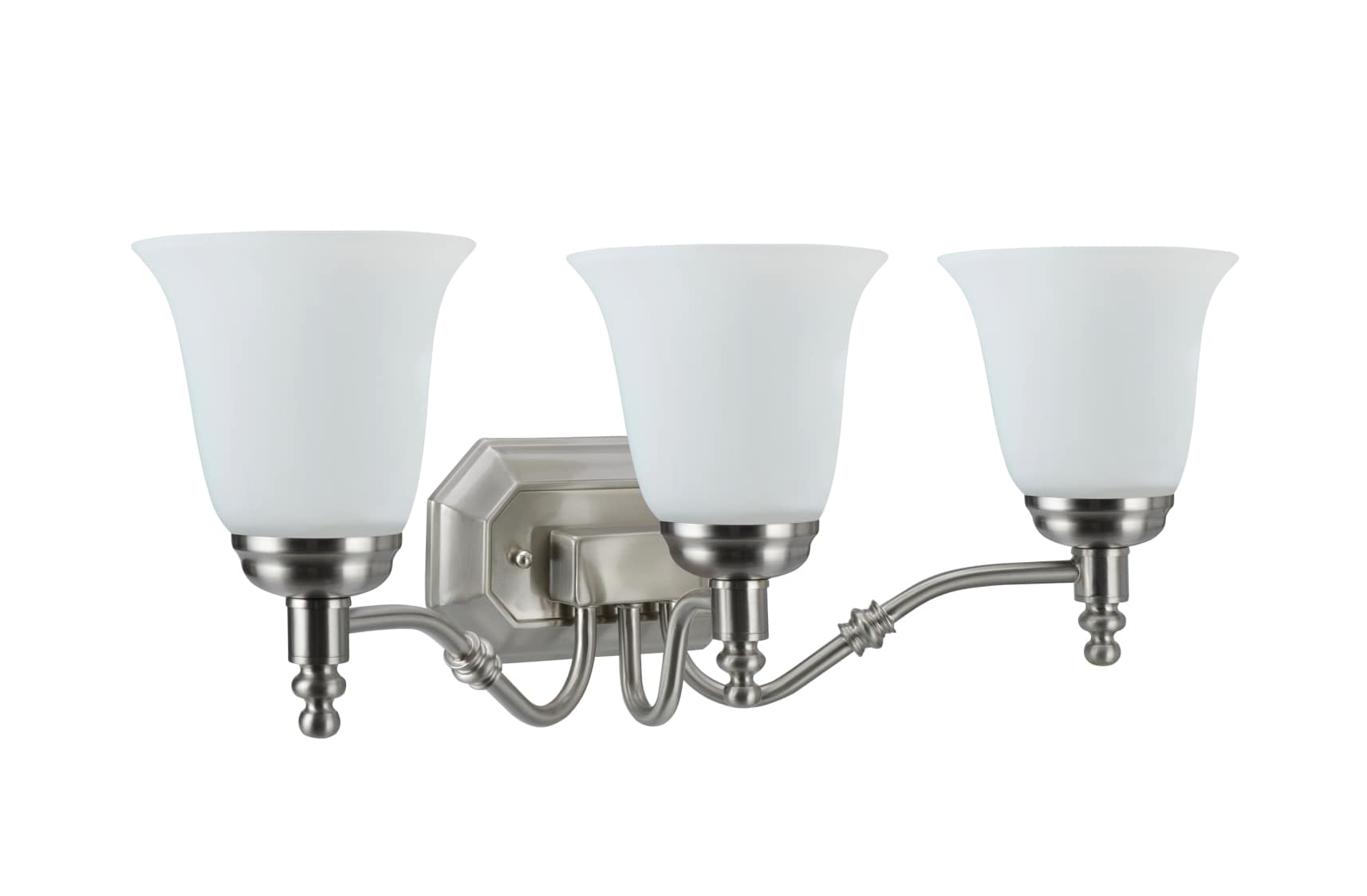 Satin Nickel 3-Light Vanity Fixture with Frosted Glass Shades