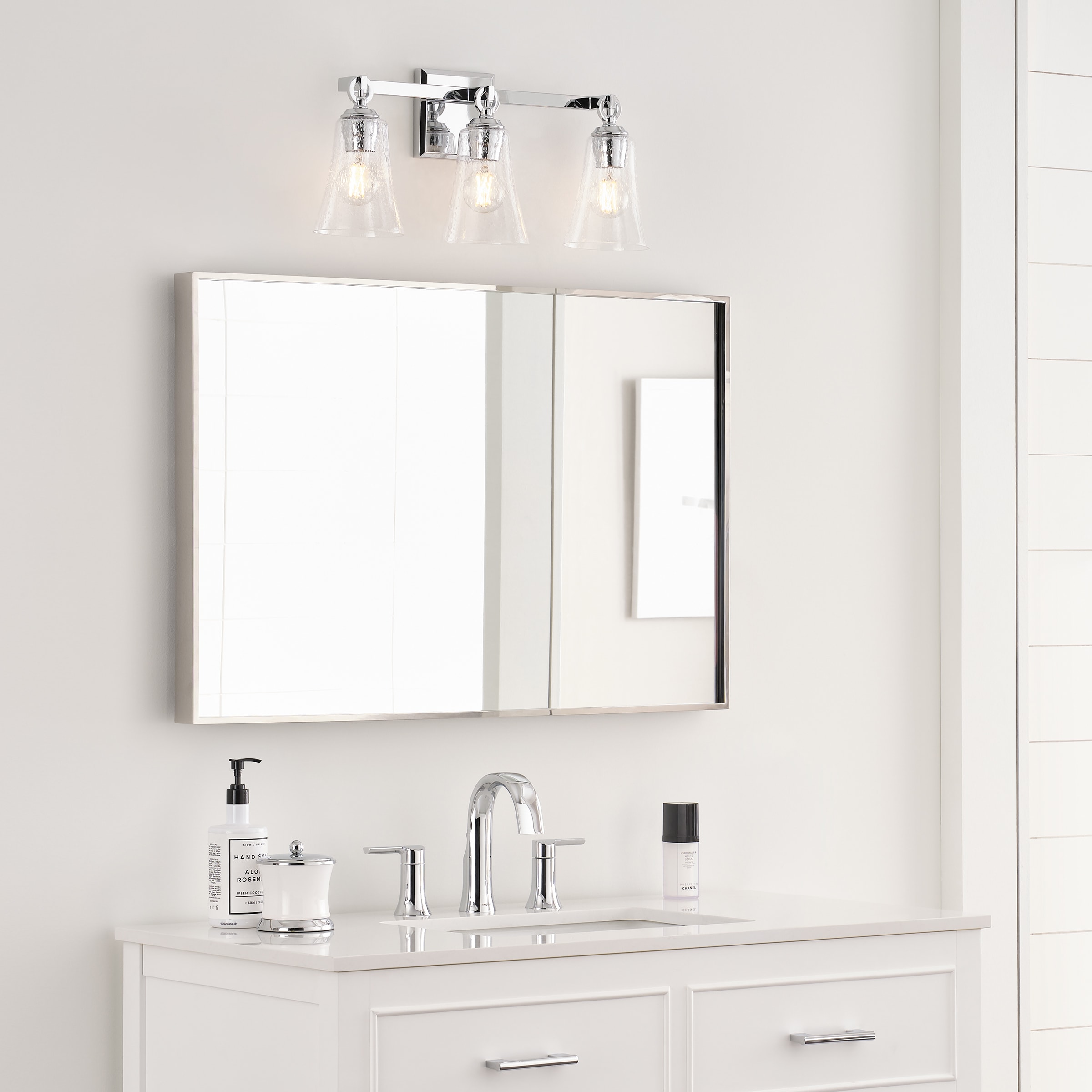 Monterro 3-Light Chrome Vanity with Clear Seeded Glass