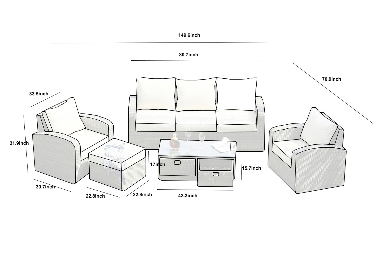 Direct Wicker DWS-1515-BROWN Patio-Conversation-Sets - View #11