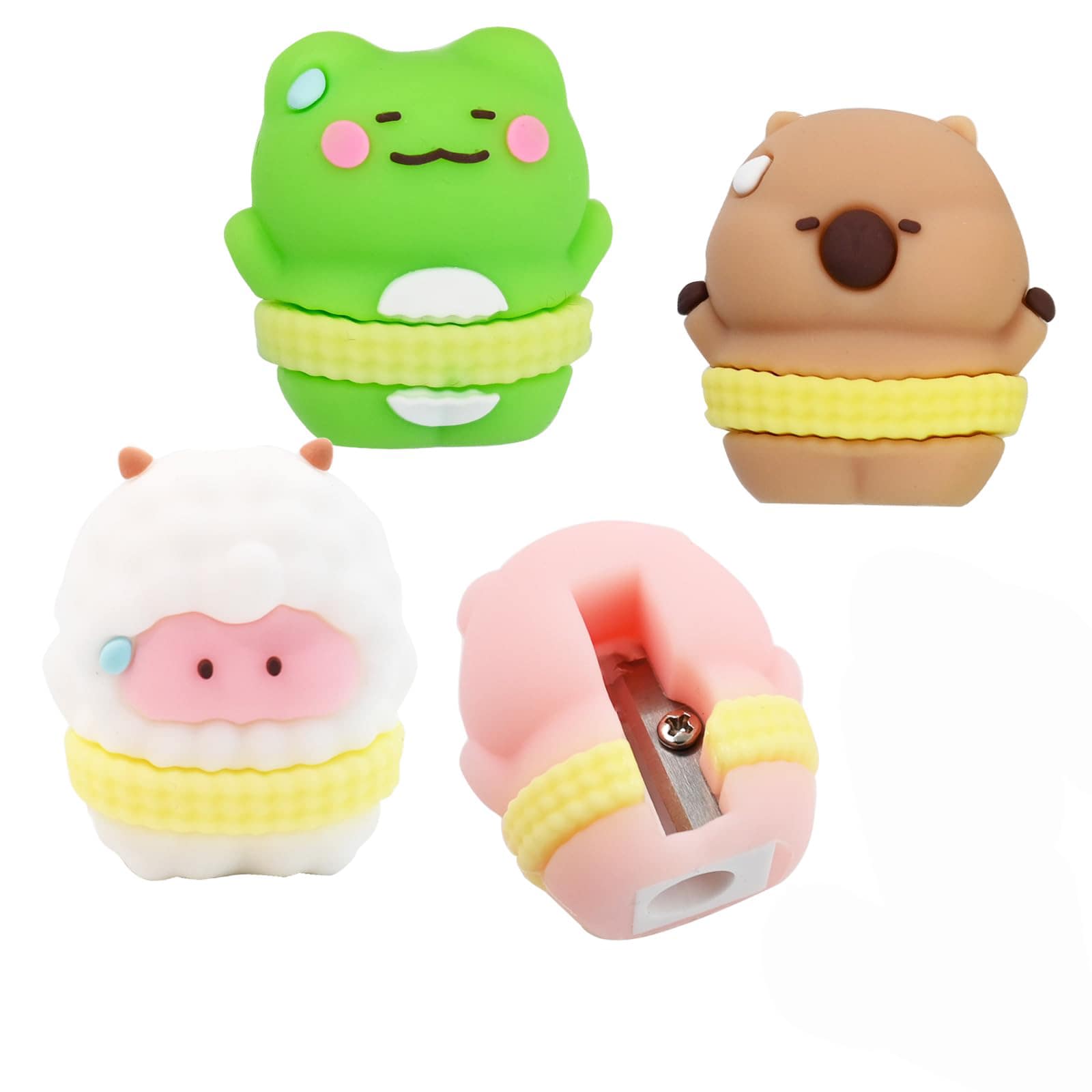 Aoibox  Set of 4 Cute Kawaii Animal Manual Pencil Sharpeners for Kids Mini Handheld School and Office Supplies