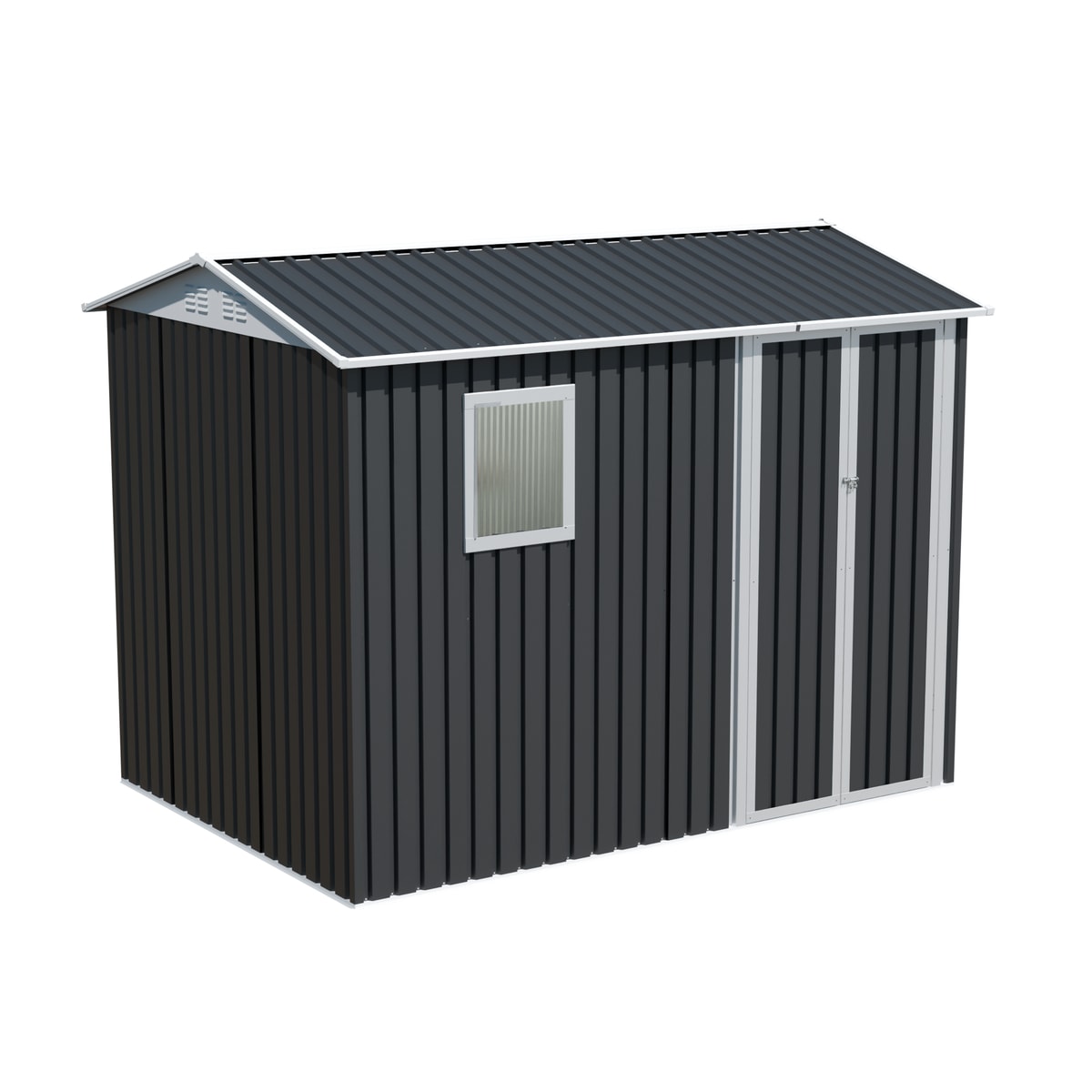 Loheer - 9-ft x 6-ft Heavy Duty Metal Outdoor Storage Shed with Window and Hinge Doors