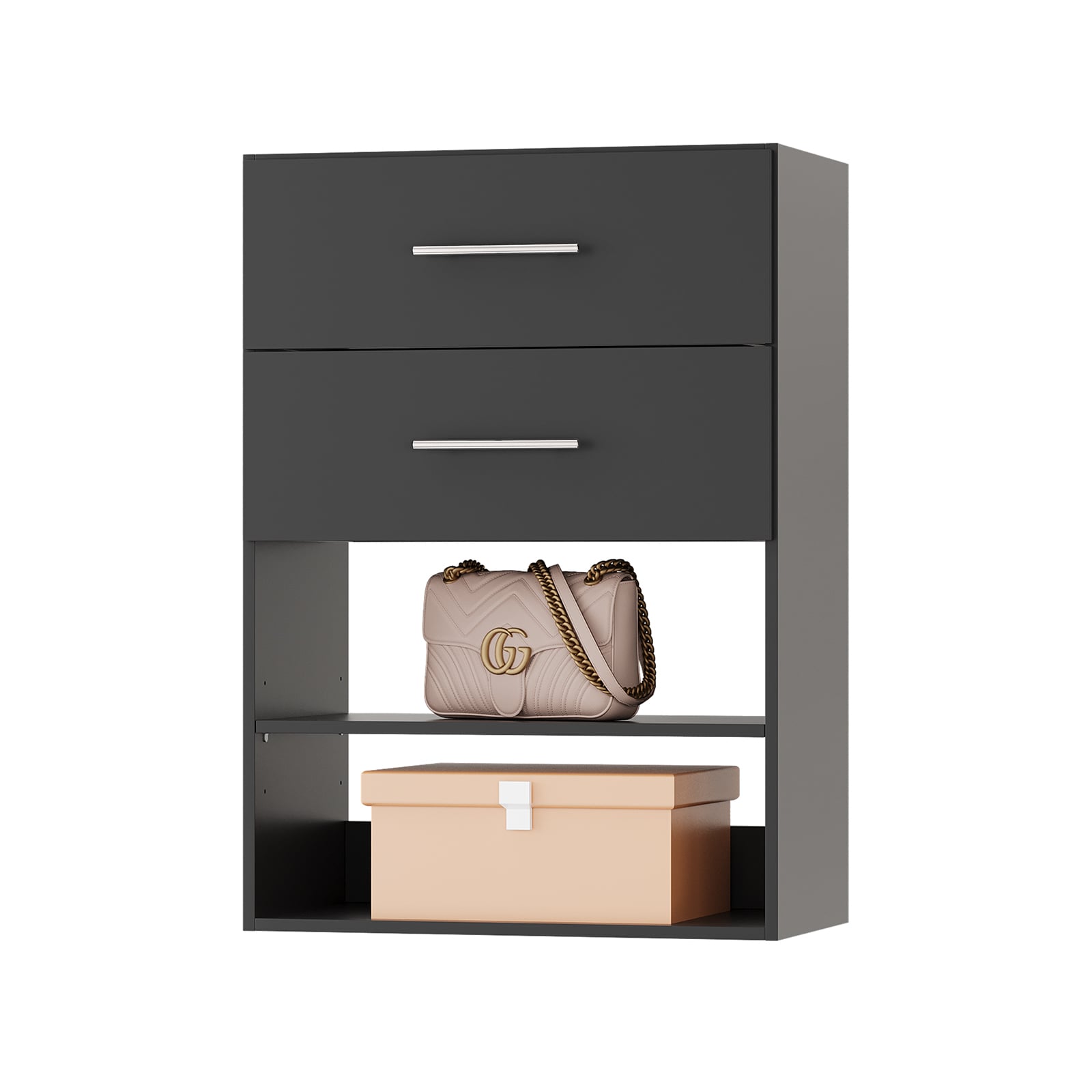 LOVMOR LO-7407005602-SY-ZJL 19.5 in Black 2 Drawer Short Tower Closet Unit-Customizable Wall Mounted Modular Closet System for Bedroom or Walk-in Closet