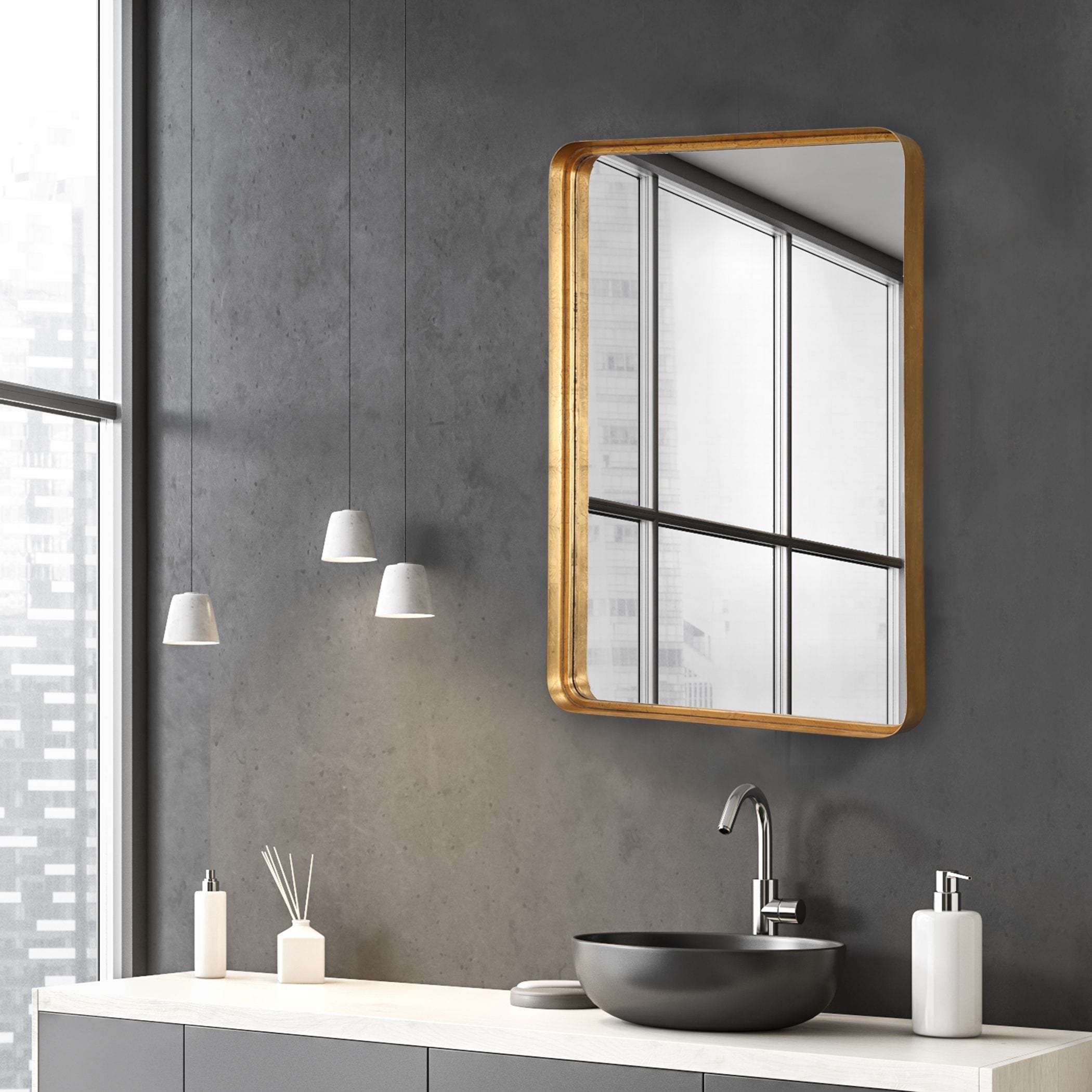 Commerce Street 09739 30-in W x 40-in H Rectangle Antiqued gold leaf Framed Wall Mirror