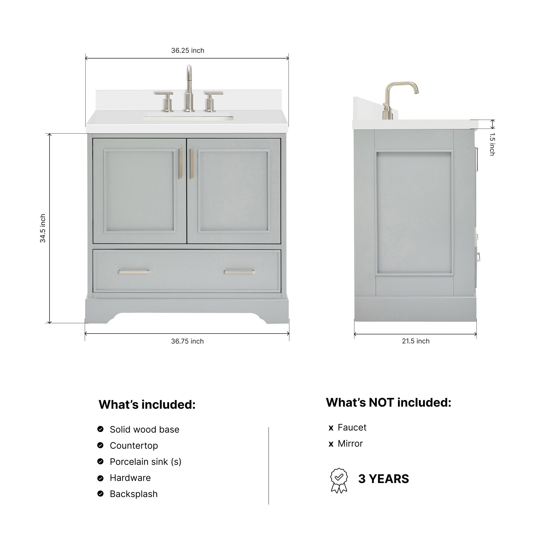 ARIEL M037SWQRVOGRY Bath-Vanity-Combo - View #7