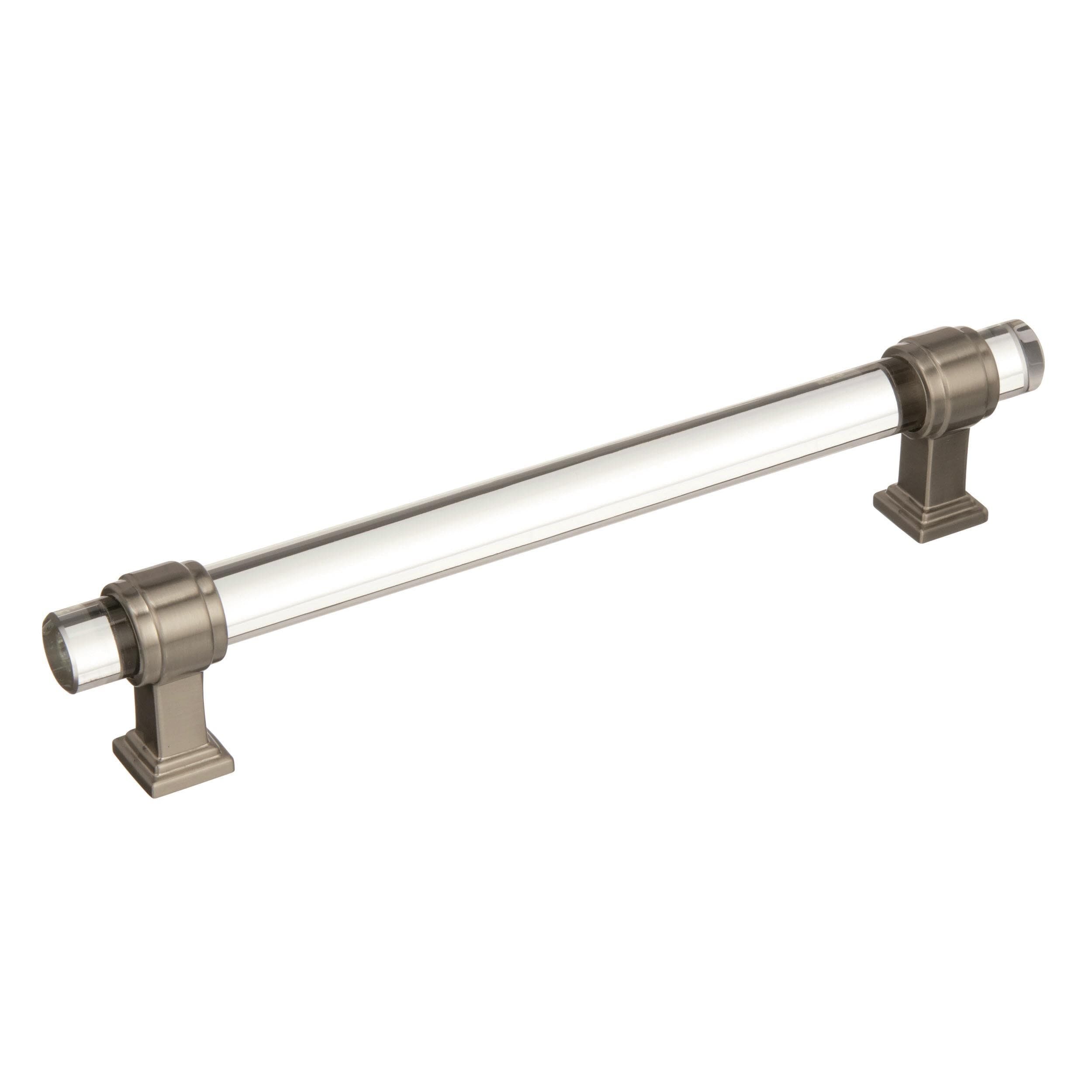 Amerock BP36656CG10 Glacio 6-5/16-in , 160mm Center to Center Clear and Satin Nickel Cylindrical Bar