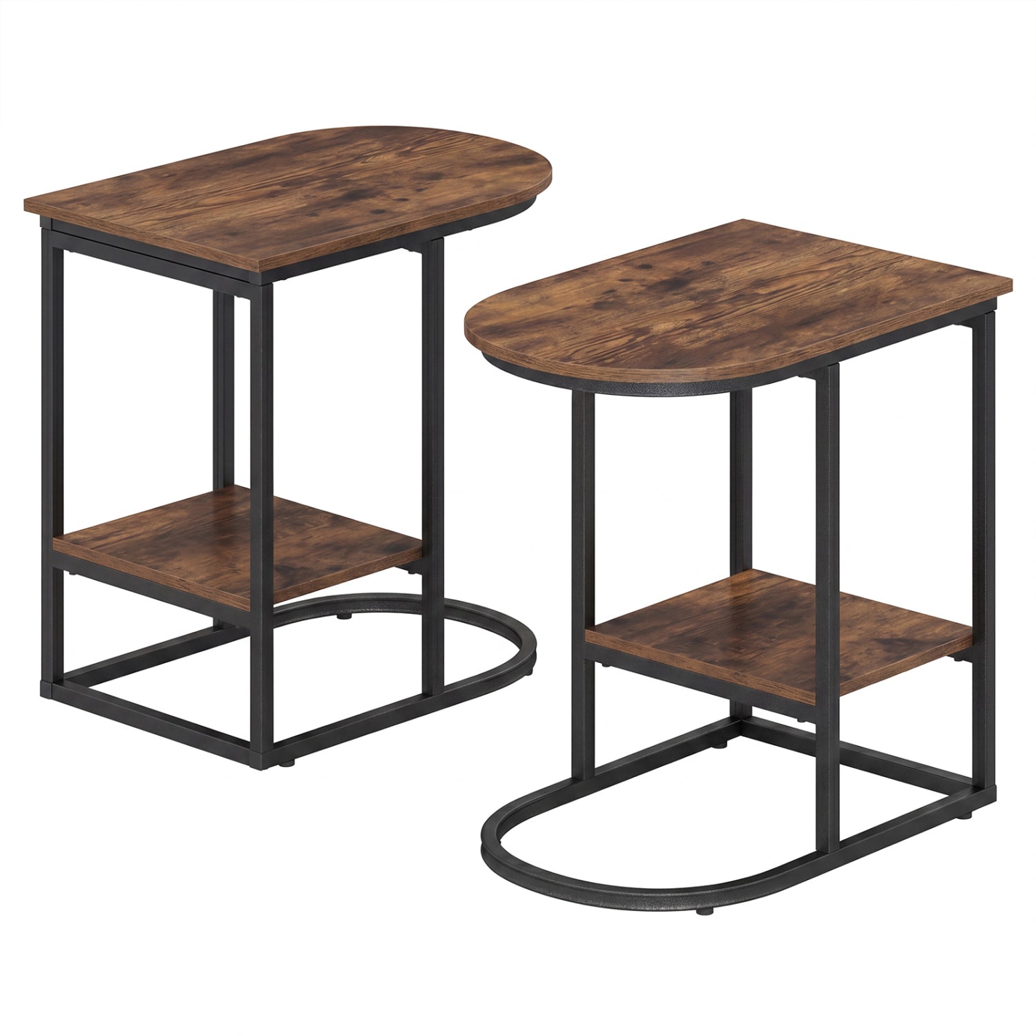 Slickblue - Set of 2 Rustic Brown/White 16-in W x 24-in H C Shaped End Table with Open Storage Sh...