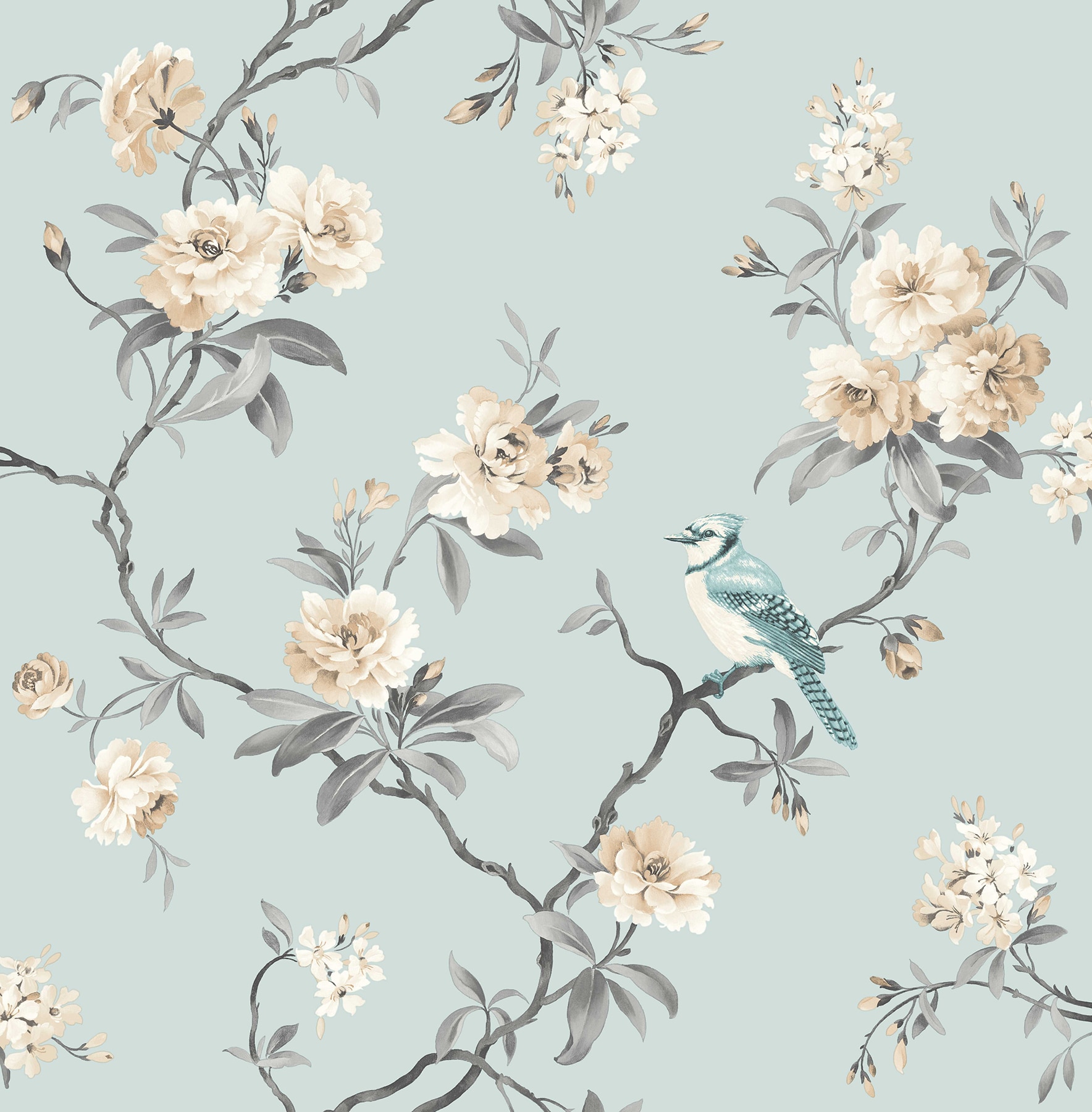 Fine Decor 2900-40765 Medley 56.4-sq ft Blue Paper Birds Unpasted Wallpaper