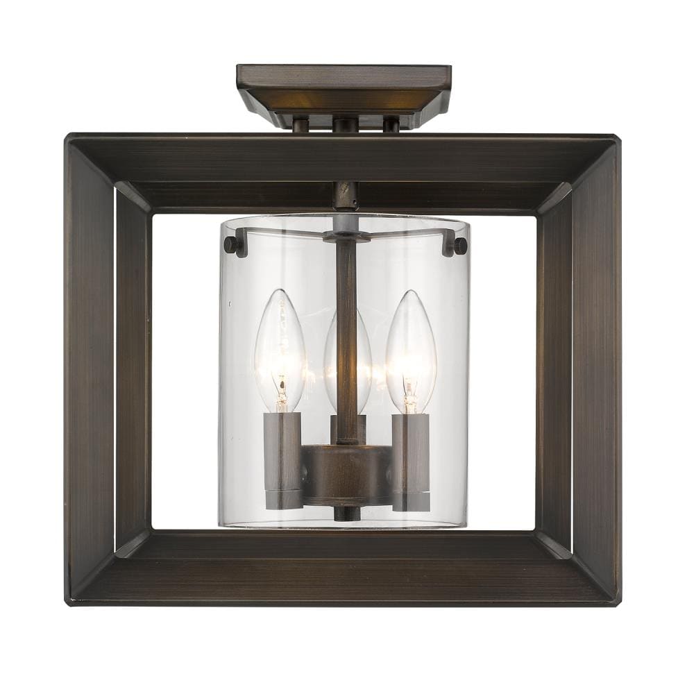 Golden Lighting 2073-SF12 GMT-CLR Smyth 3 -Light 12-in Brushed Bronze Semi Flush Mount Light
