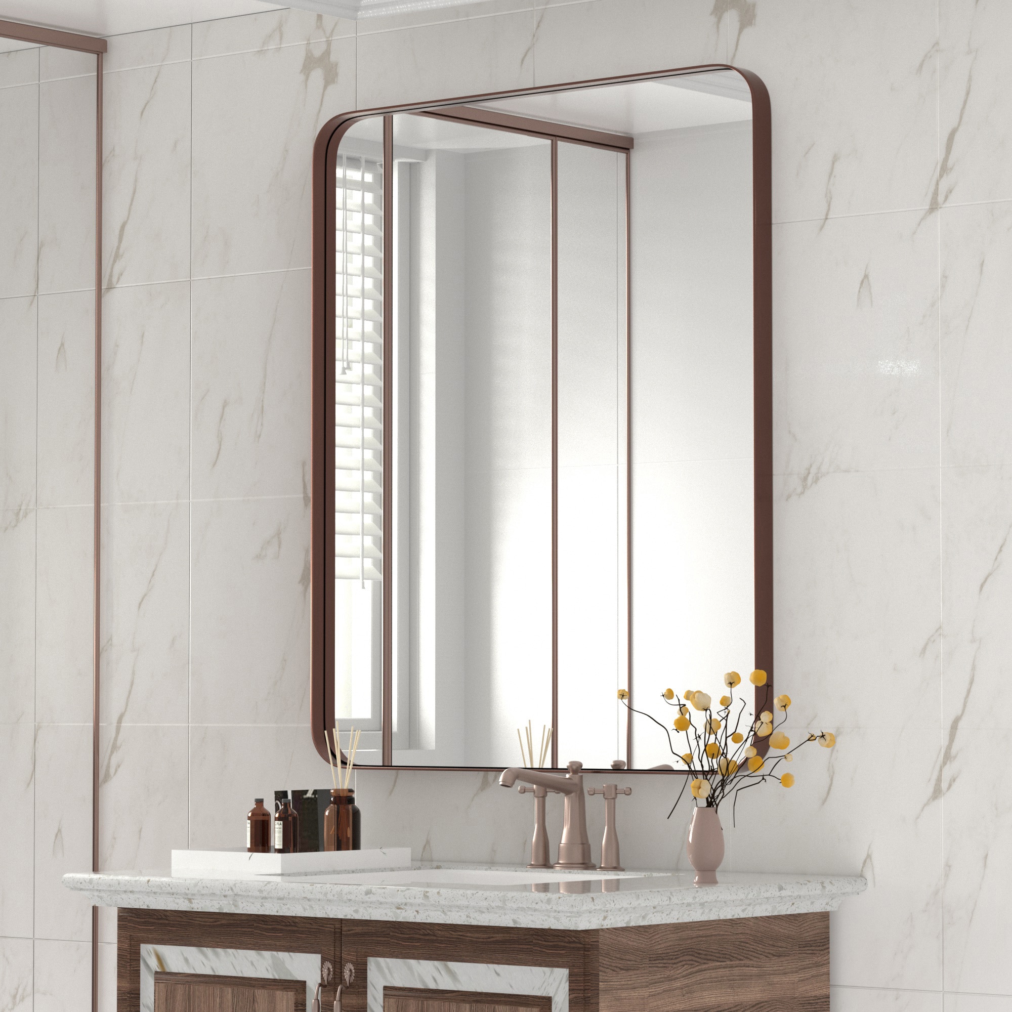 Clavie 16-in W x 24-in H Brushed Brown Framed Wall Mirror in the Mirrors  department at