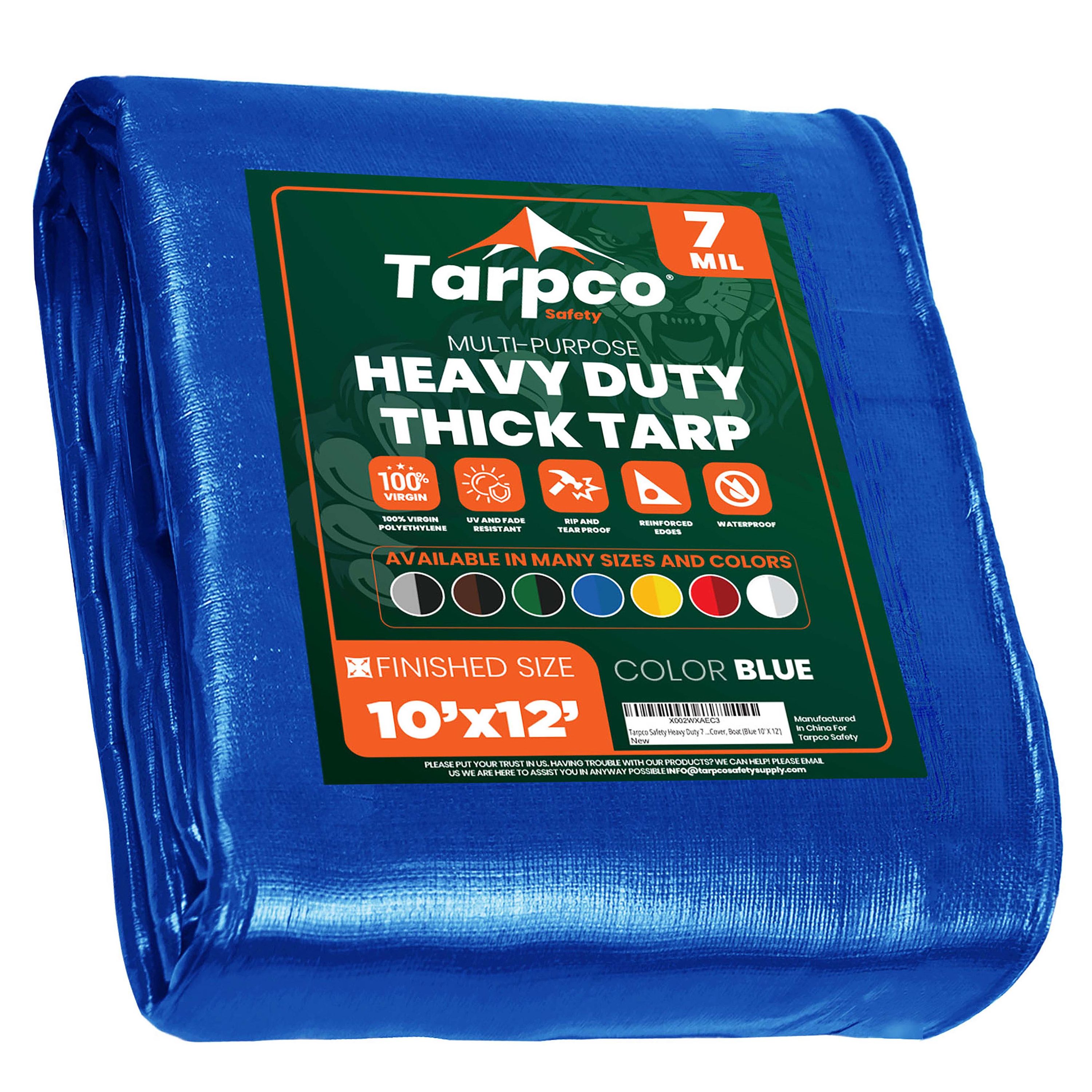 Tarpco Safety TS-205-10X12 10-ft x 12-ft Blue Waterproof Commercial Polyethylene 7-Mils Tarp