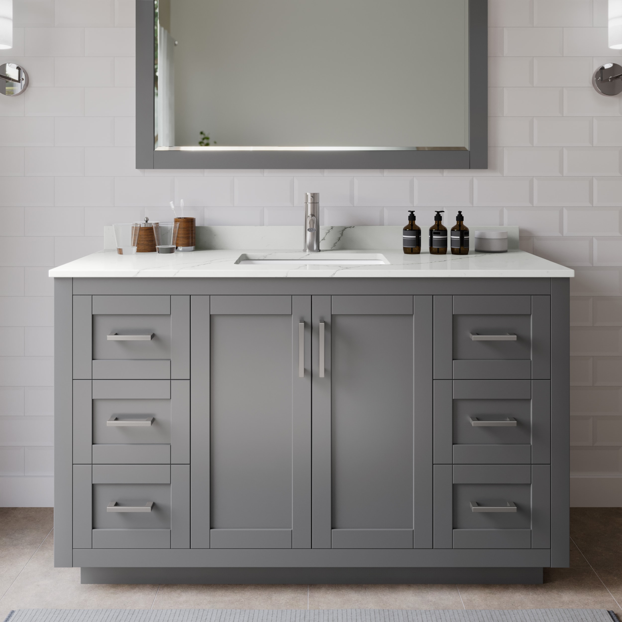 Wyndham Collection WCF292954SKGGTUNSMXX Miranda 54-in Dark Gray Undermount Single Sink Bathroom Vanity with Giotto Quartz Top