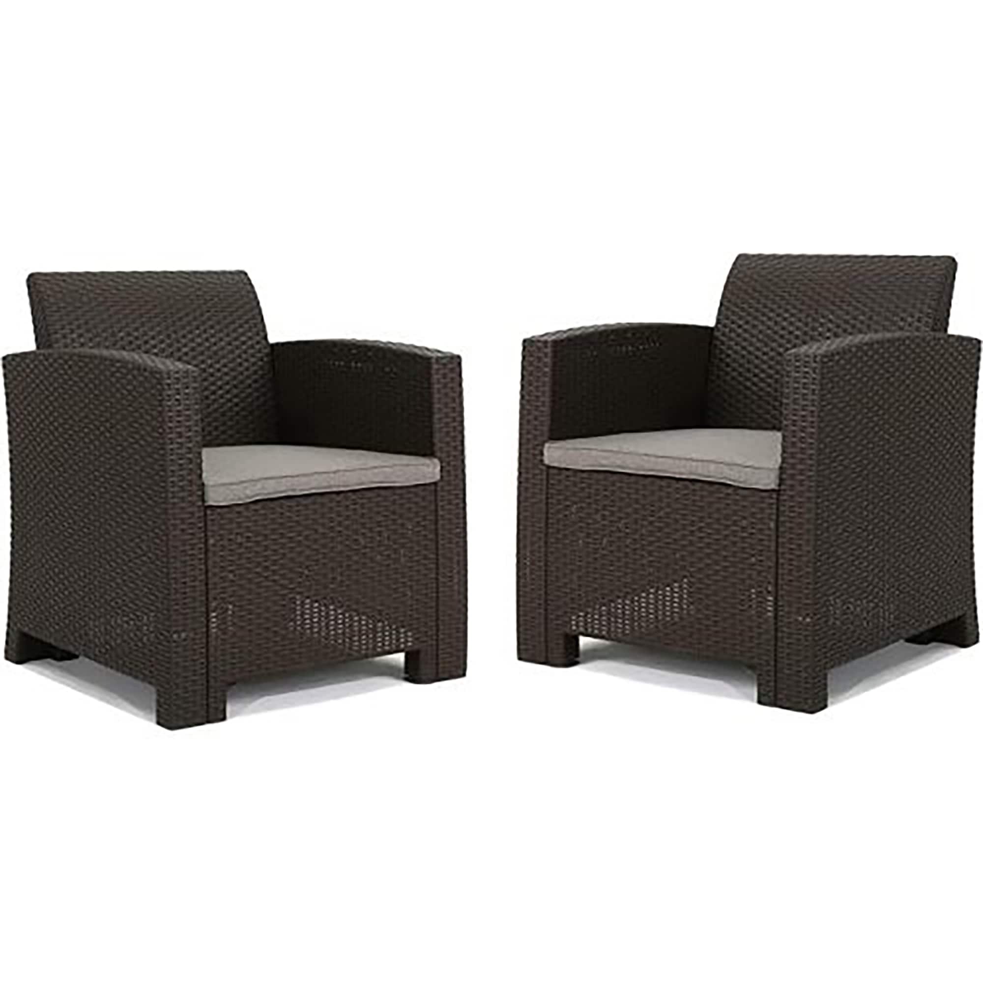 CASAINC CA-1BCWSBL Set of Outdoor Brown Faux Wicker Club Chairs Wicker Patio Conversation Set with Cushions