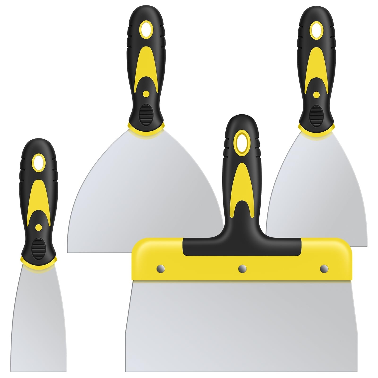 Phyfalip  Putty Knife Set 4 pcs Stainless Steel Flexible Blades for Drywall Repair Paint Scraping Wallpaper Removal Ergonomic Grip Multiple Sizes