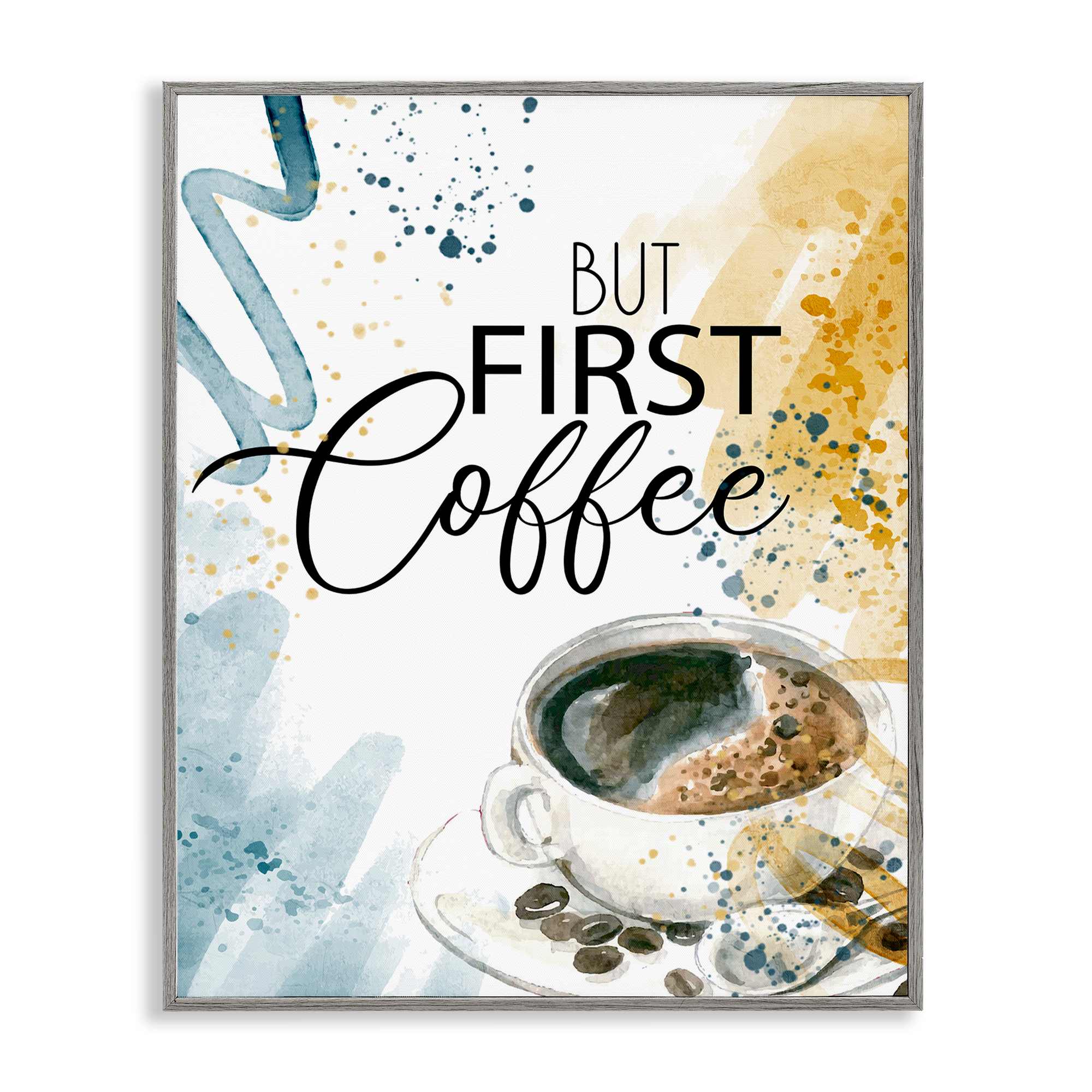 Stupell Industries BS-474-GFF-24X30 Modern But First Coffee Gray Framed Giclee Art By Kim Allen 24 x 30