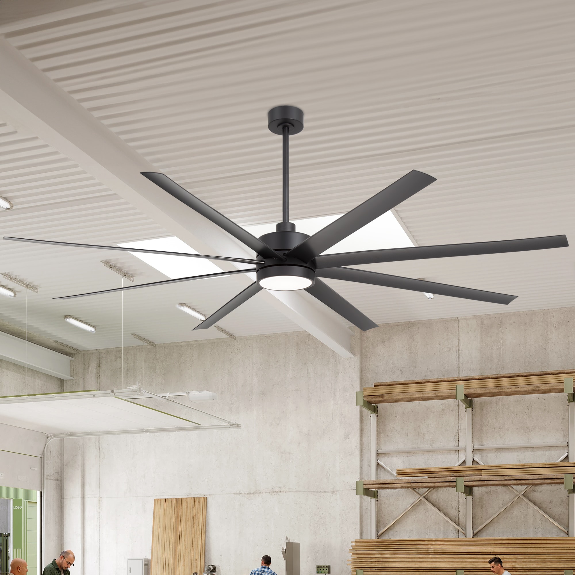 Breezary 29015-BK Oversized 84-in Color-Changing Integrated LED Matte Black with Black Blades Ceiling Fan With Light - Remote Included ( 8 -Blade )