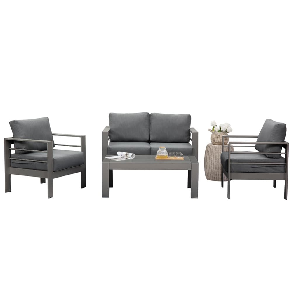 AHIOU HOME ZAAHG-S00064SF Holland 4-Piece Patio Conversation Set with Gray Cushions