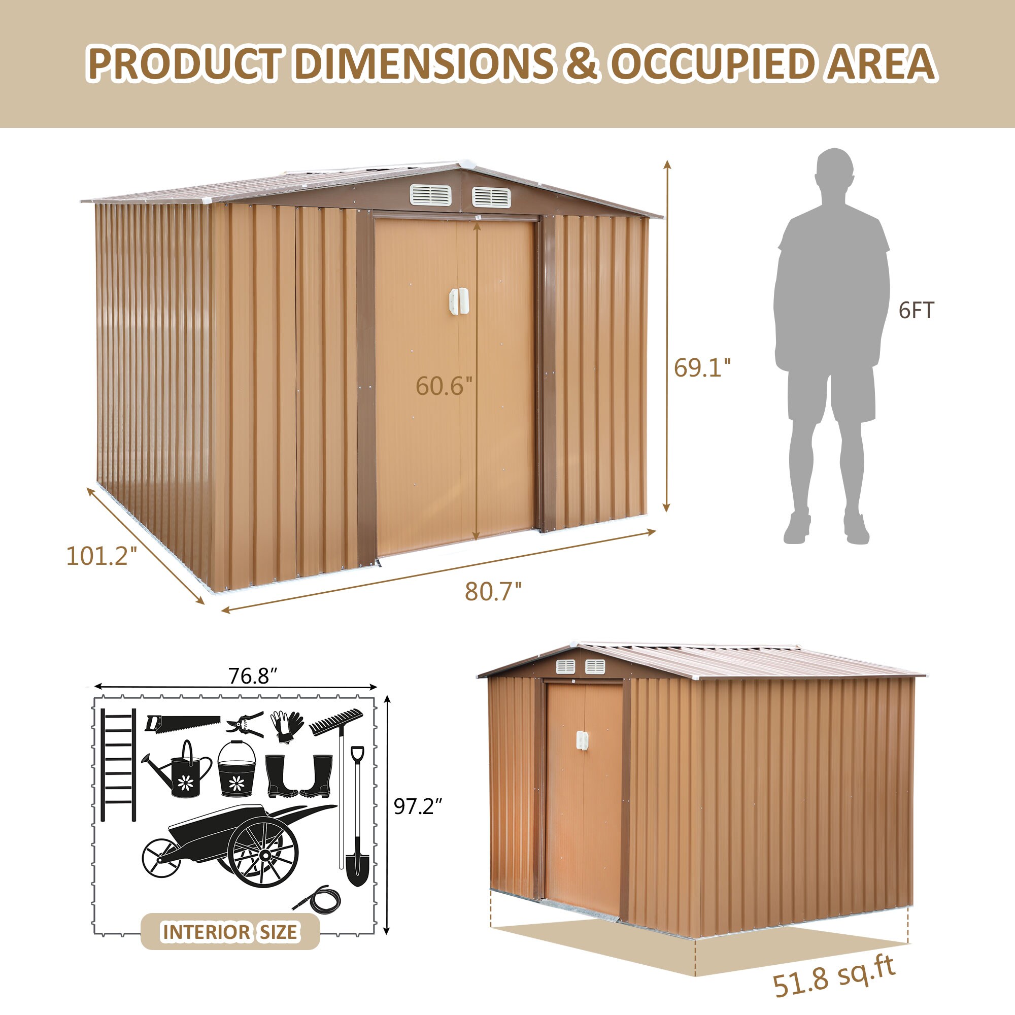 Jaxpety 8-ft x 6-ft Galvanized Steel Storage Shed in the Metal Storage ...