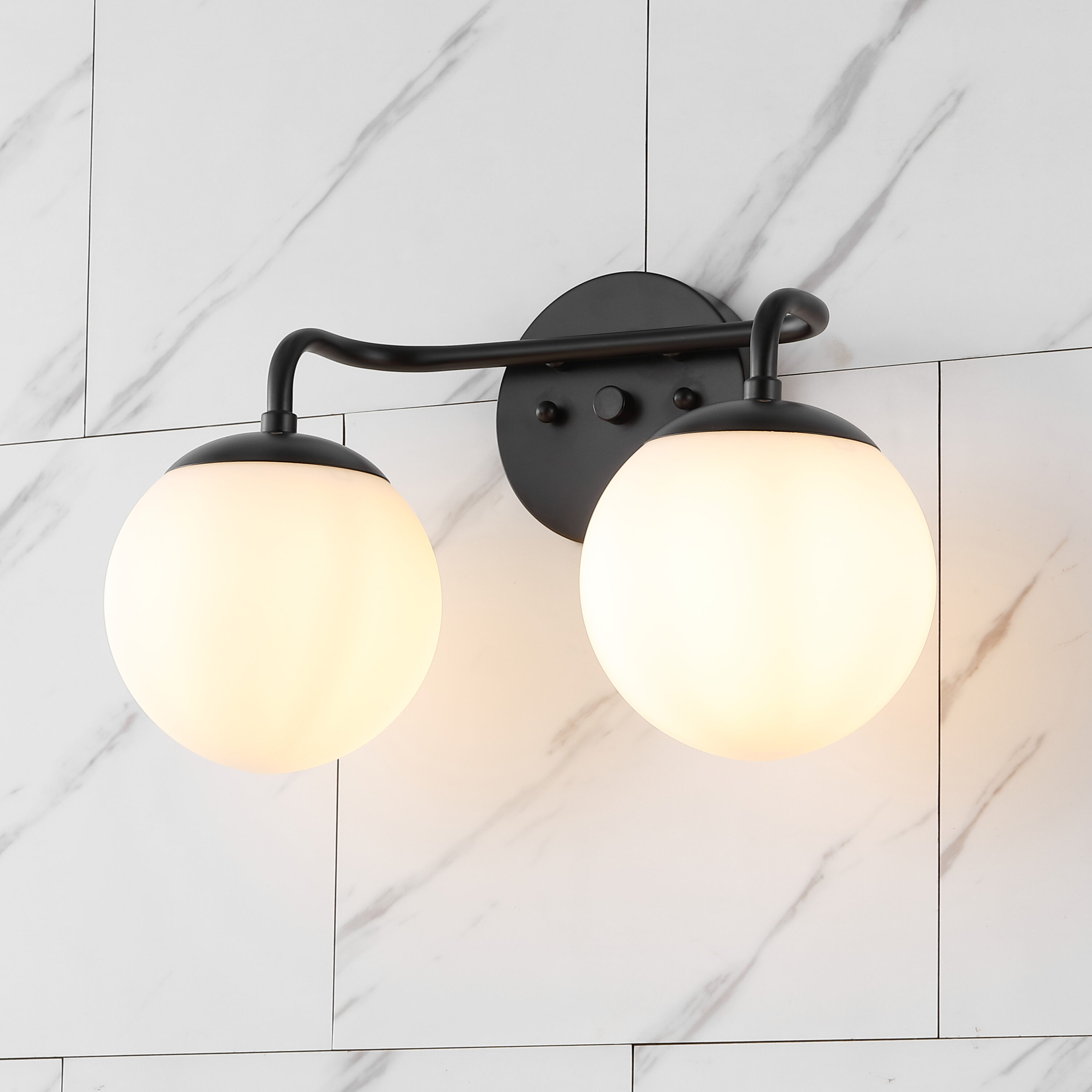 JONATHAN  Y JYL3535B Louis Parisian Globe Metal/Frosted Glass Mid-Century 15-in 2 -Light Black Modern/contemporary Vanity light
