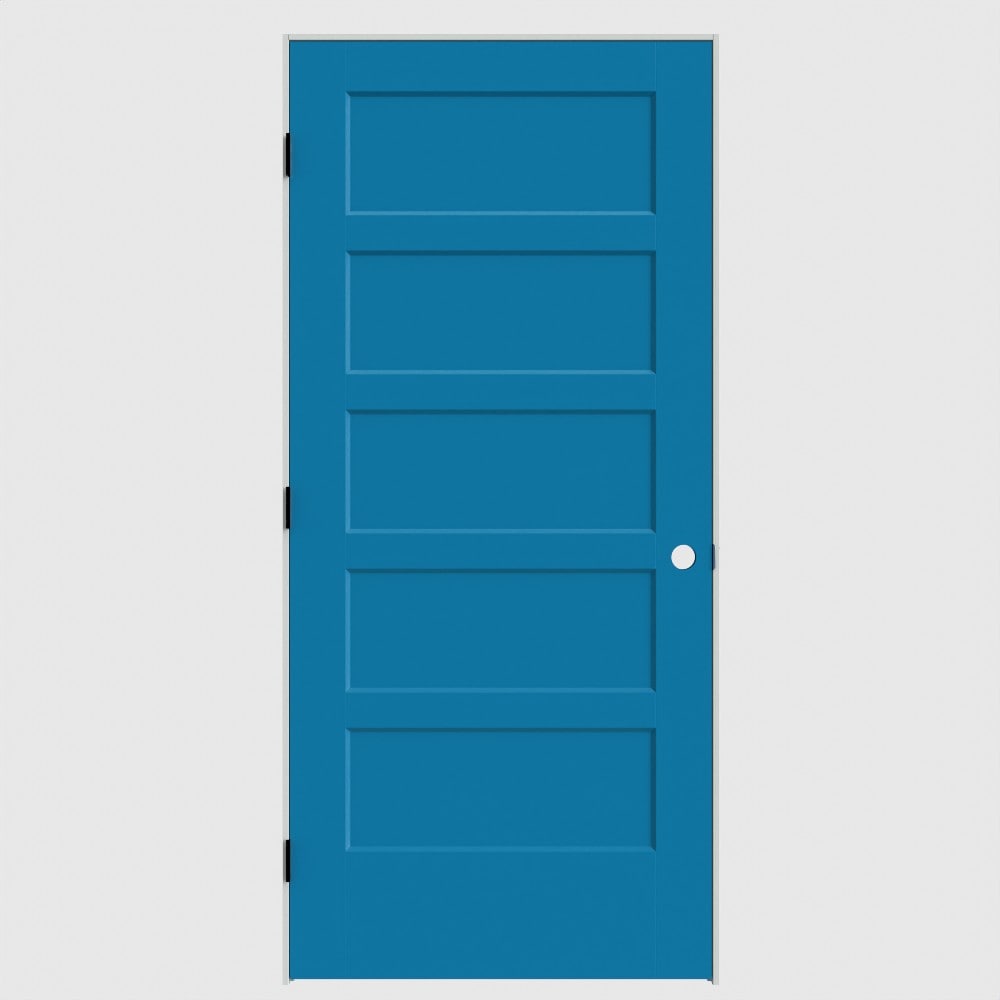Masonite 640754 36-in x 80-in Blue Heron Solid core 5-panel square Right hand Smooth Primed Molded composite Flat Jamb Single Prehung Interior Door