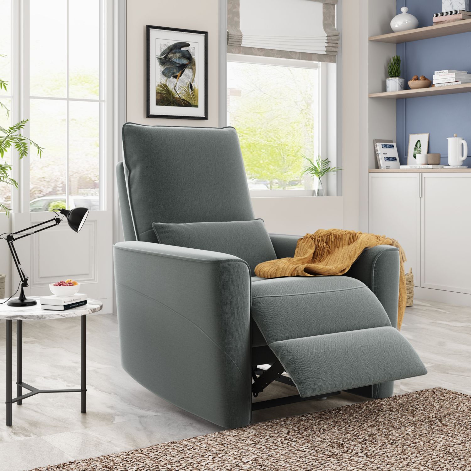 JASMODER SG000188AAR Gray Upholstered Tufted Recliner with Lift Assistance