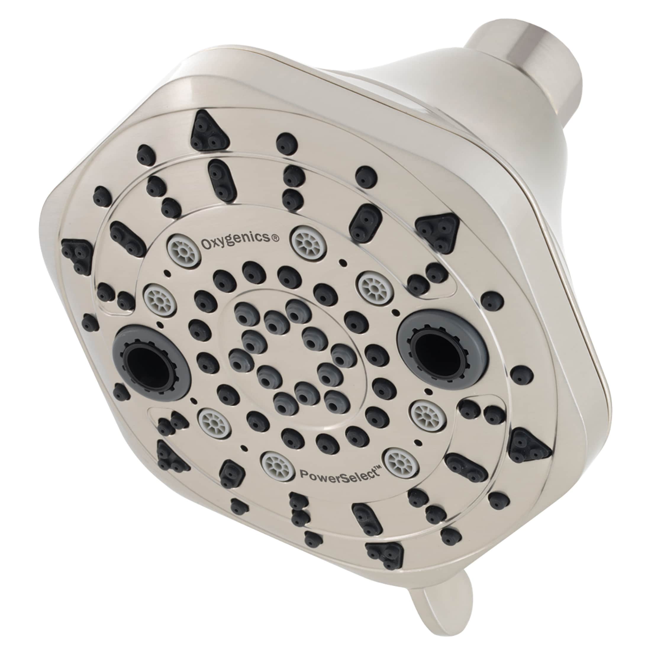 Oxygenics 89546 PowerSelect 7.0 -Spray Brushed nickel 4-in Octagonal Fixed High Pressure Shower Head 1.75 GPM
