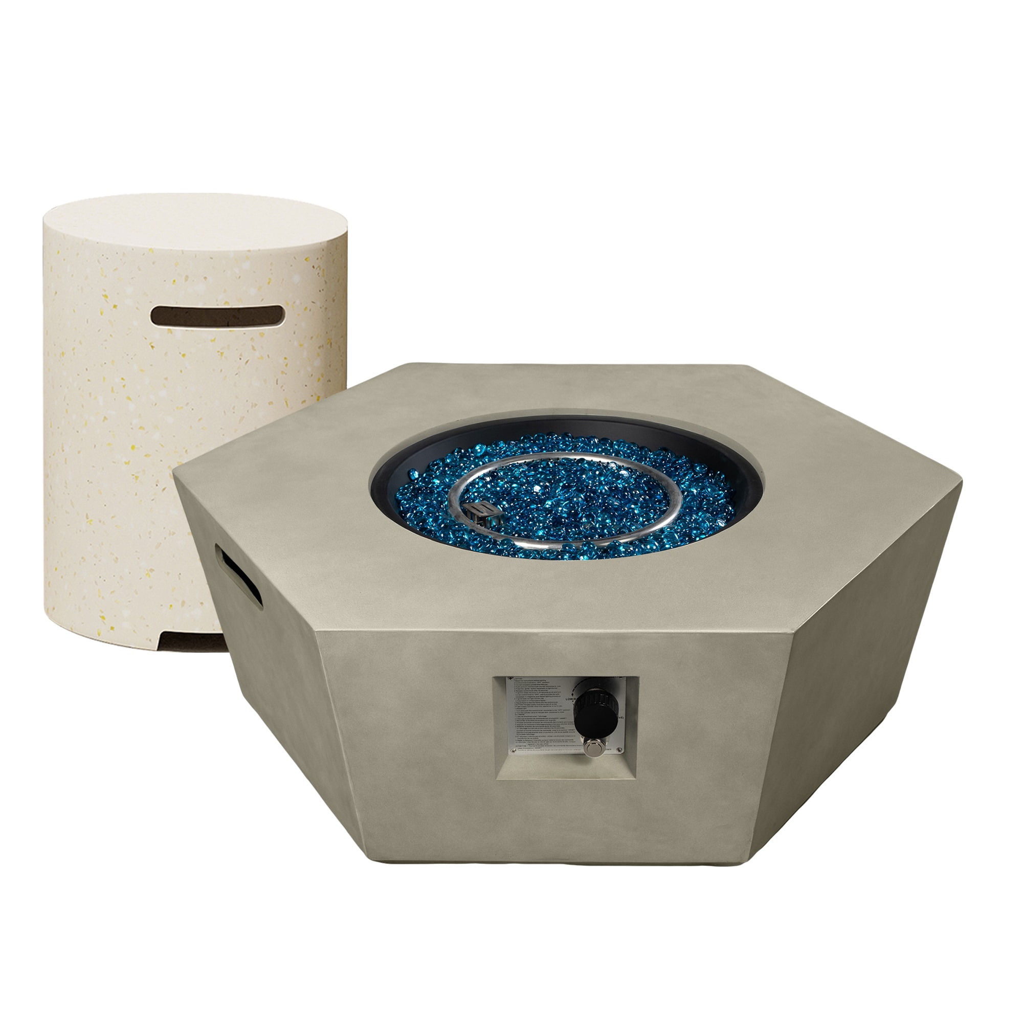 UPHA 41SMS-6BX-MBF Hexagonal Fire Pit with Tank Cover 41-in W Terrazzo Off-White Magnesium oxide Oval Liquid propane Fire pit