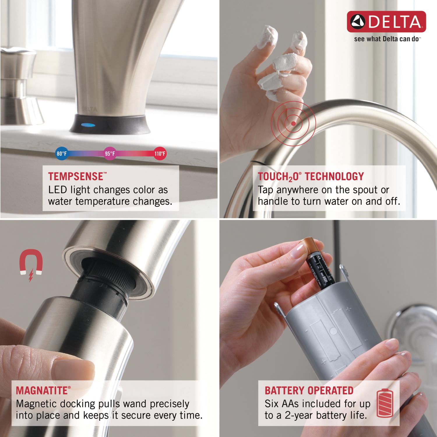 Delta Ashton Touch2O Stainless Double Handle Pull down Touch on