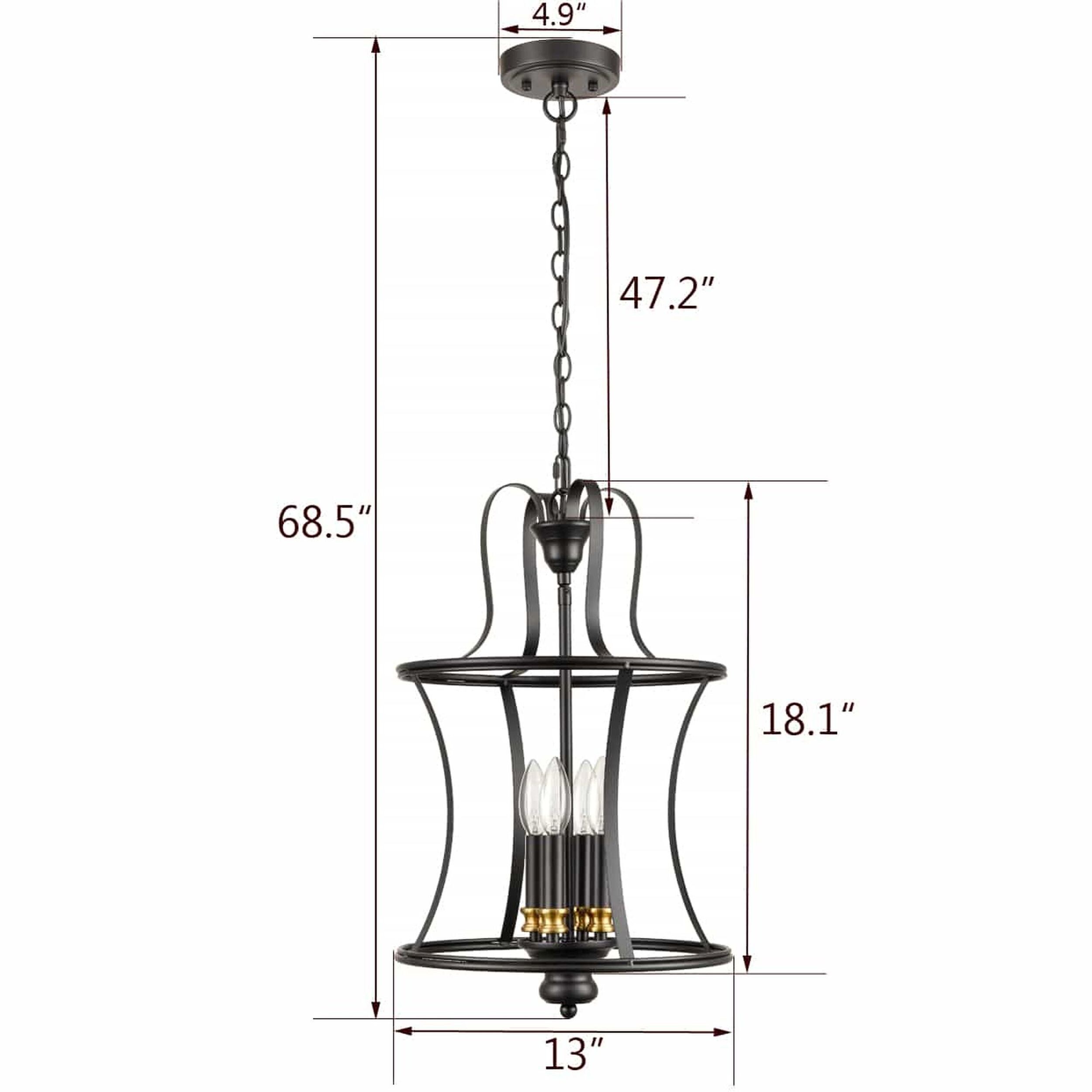 Polished Black Metal Lantern Cage Outdoor Pendant Light